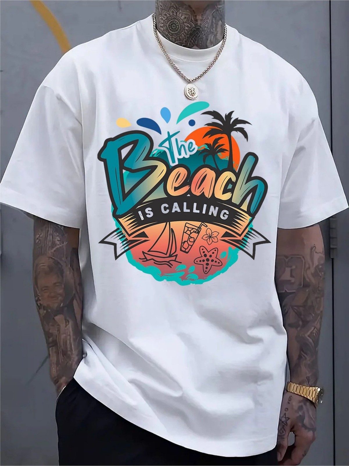 Men’s Trendy Graphic Crew Neck T-Shirt Casual Summer Beach Streetwear Tee