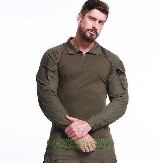 Combat Mens Tactical Shirt Long Sleeve T-Shirt Military Hunting Camo Army Shirt