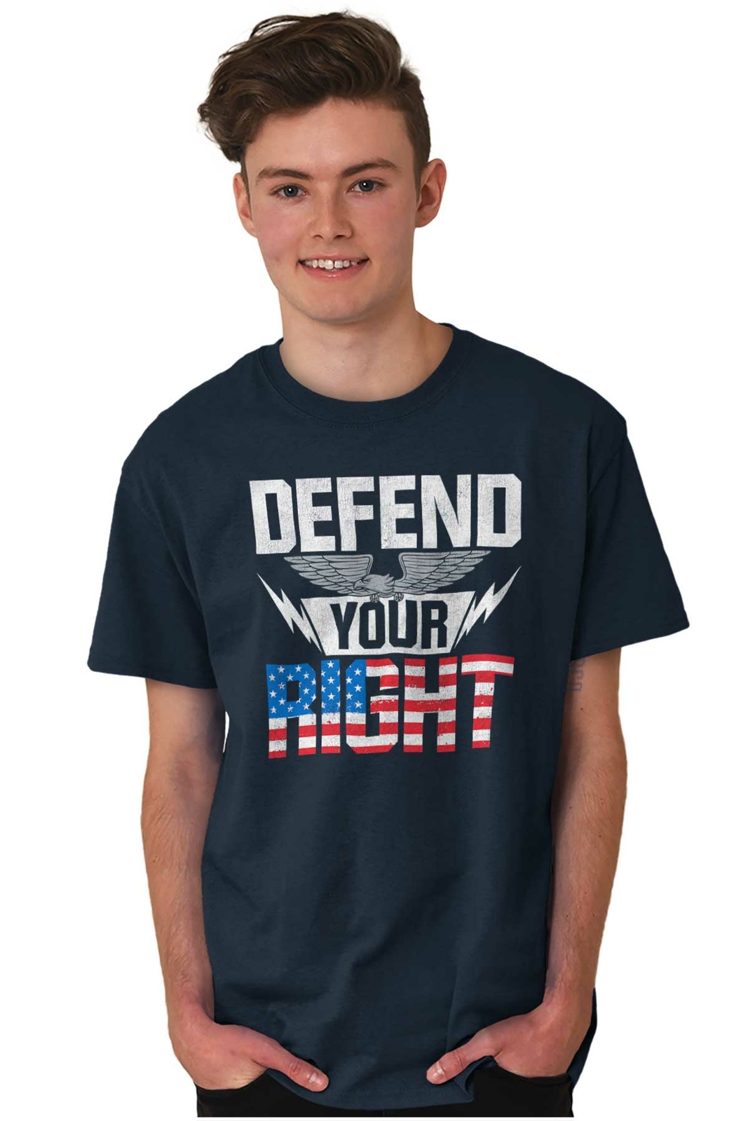 Defend 2nd Amendment American Flag Pro 2A Womens or Mens Crewneck T Shirt Tee