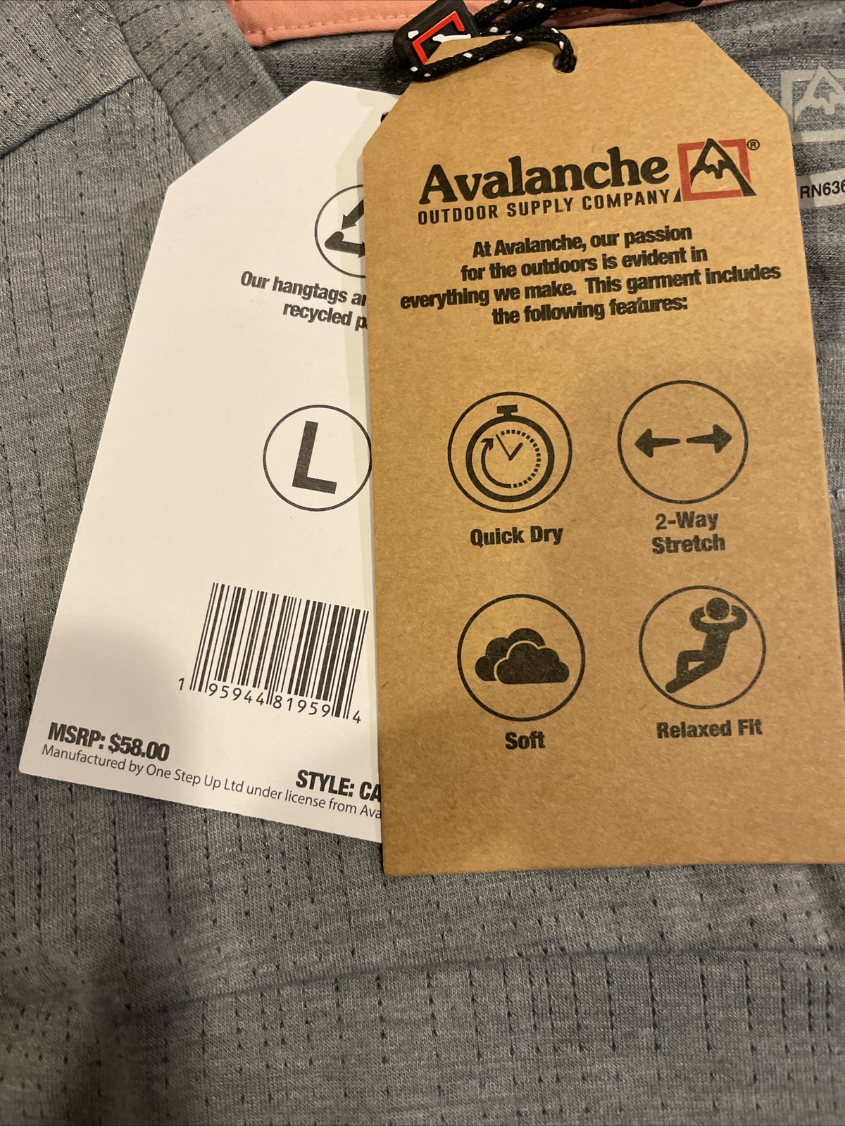 Avalanche Outdoor Mens T-shirt Grey Soft Stretch Quick Dry Size Large