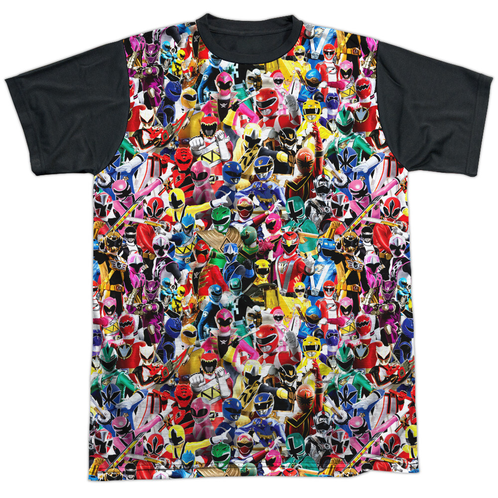 Power Rangers Crowd Of Rangers Adult Costume T Shirt (Black Back), S-3XL