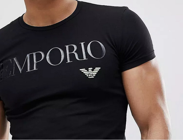 Emporio Armani Black Men’s T-Shirt Round Neck,Glossy print, Size M*L*XL*XXL,3XL