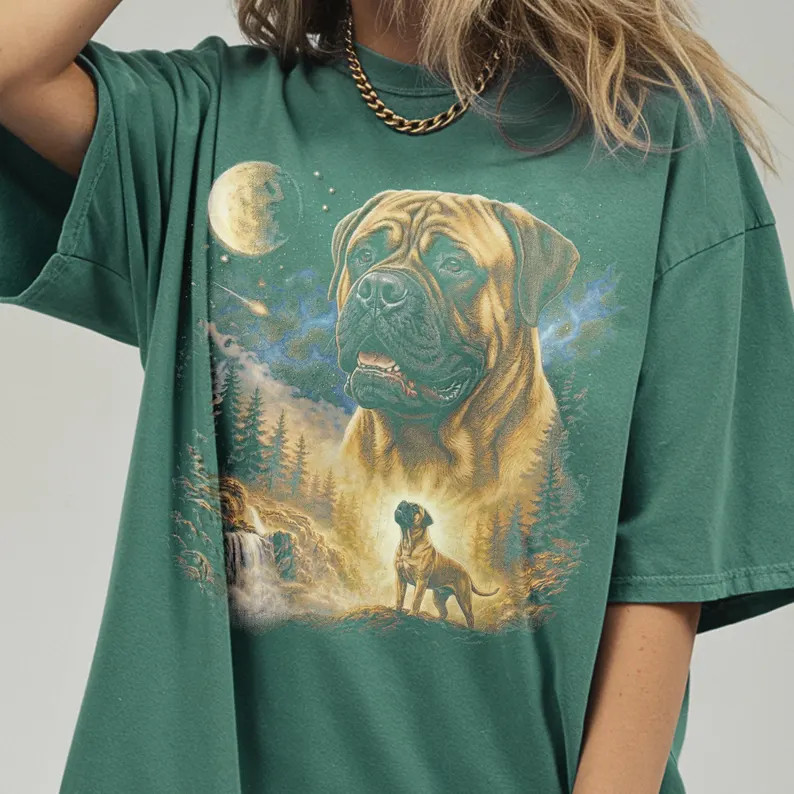 Comfort Tee Bullmastiff Howling Moon Dog Animal Pet Lover Shirt