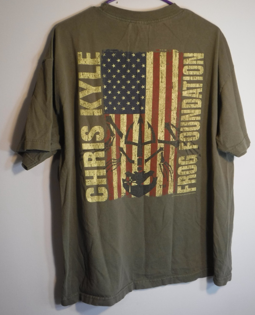 Chris Kyle Frog Foundation T Shirt Mens XL Olive Green American Flag Tee
