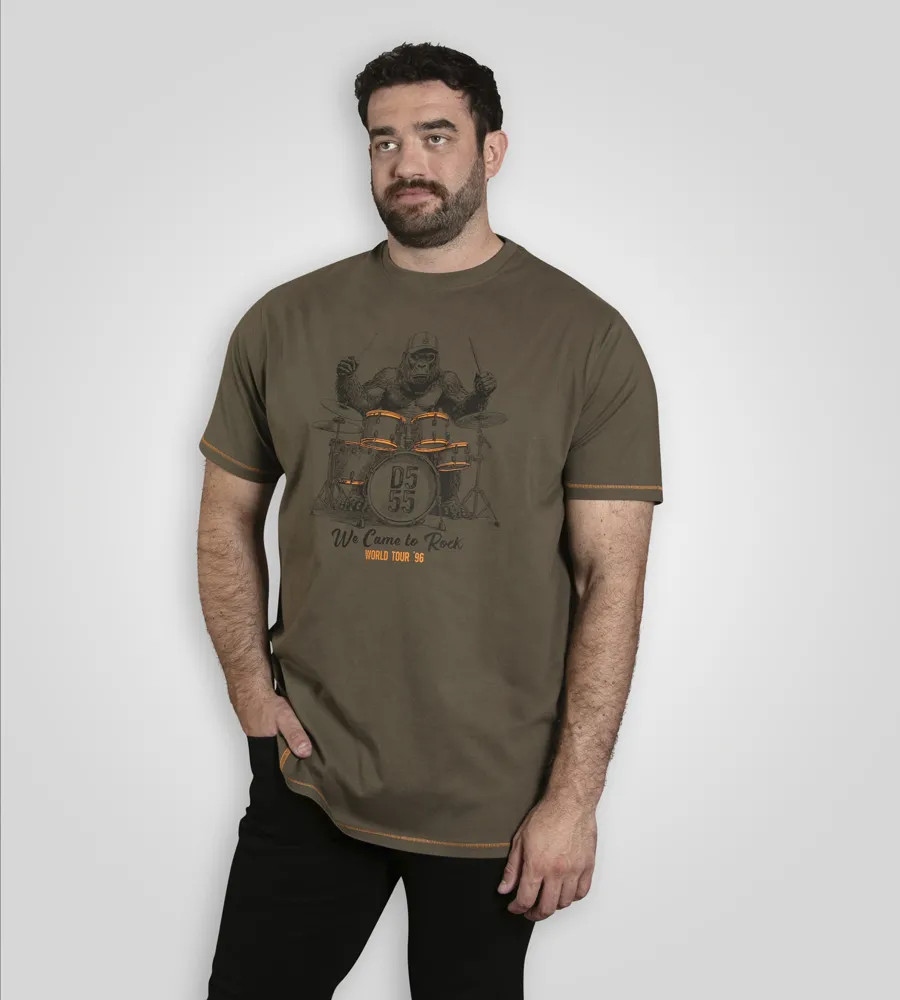 D555 Duke Big Mens T-Shirt Gorilla Playing Drums Print Plus Size 2XL-10XL 601804