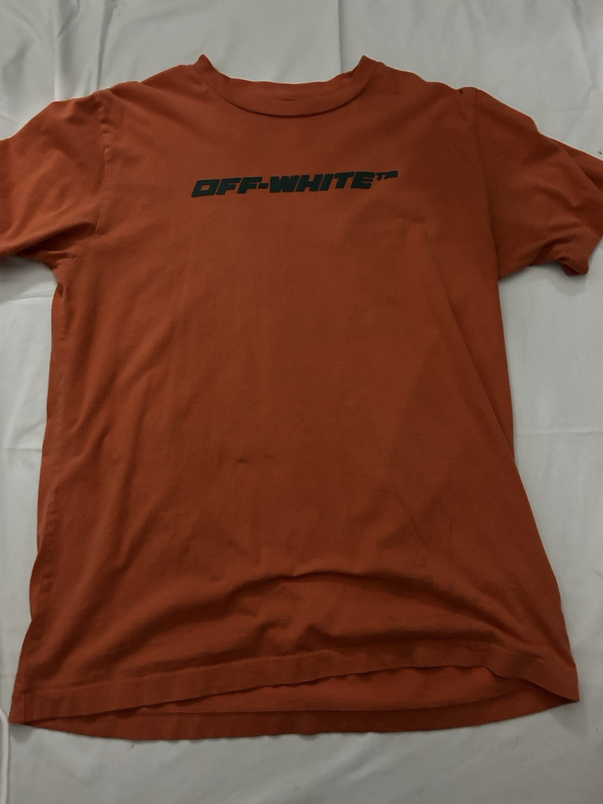 Off-White Men’s Orange Graphic Print Logo Crew Neck Short Sleeve T-Shirt L