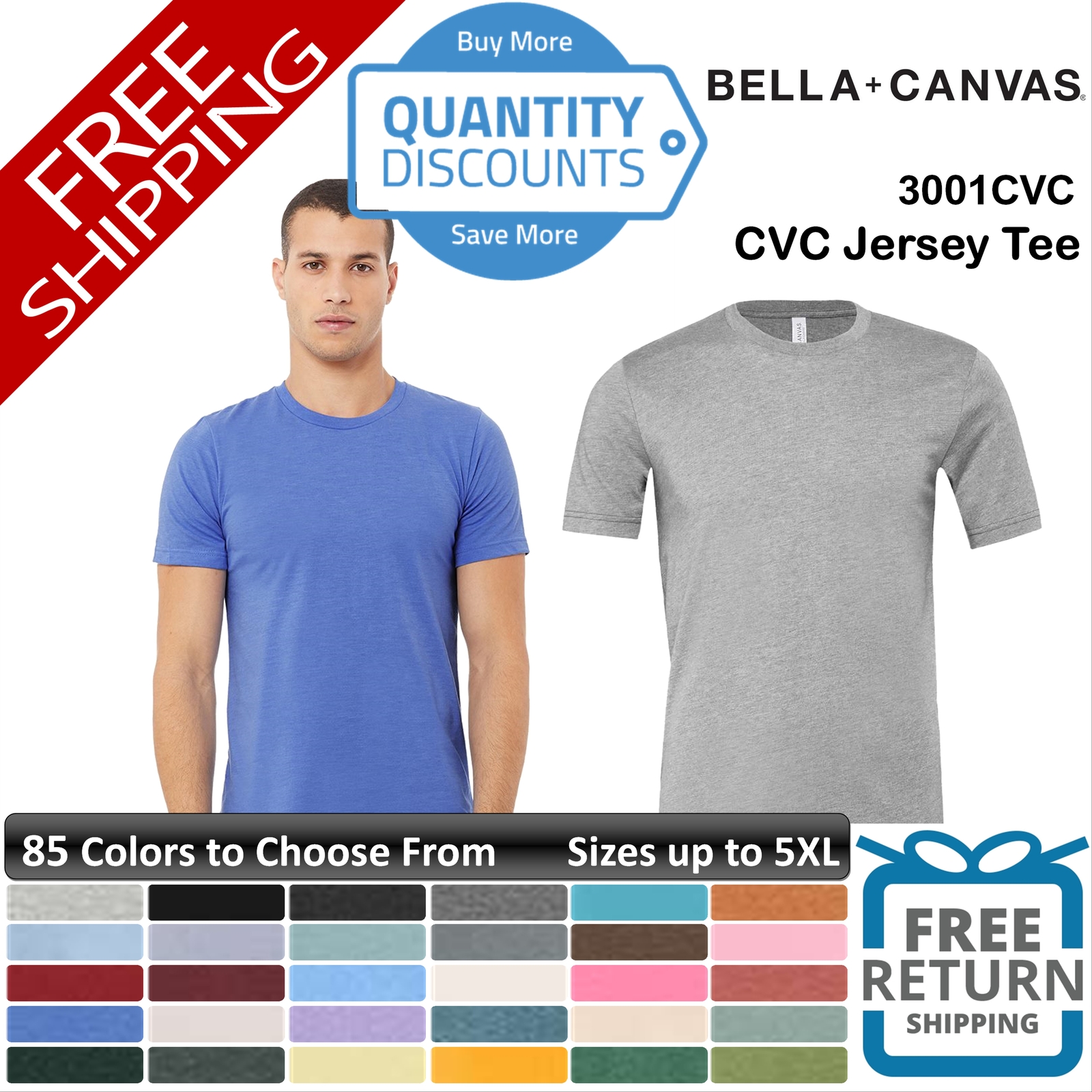 BELLA + CANVAS Men CVC Jersey T Shirt ring-spun cotton Blend Up To 5XL 3001CVCc
