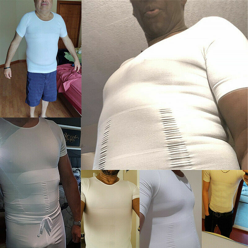 Men Toning T-Shirt Slimming Body Shaper Tee Belly Control Compression Undershirt