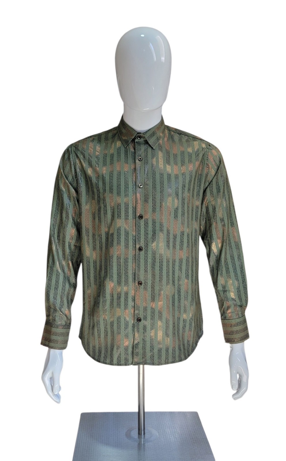 Men’s Italian Fashion Long Sleeves Buttom-Up Metallic Green Olive Bronze Shirt
