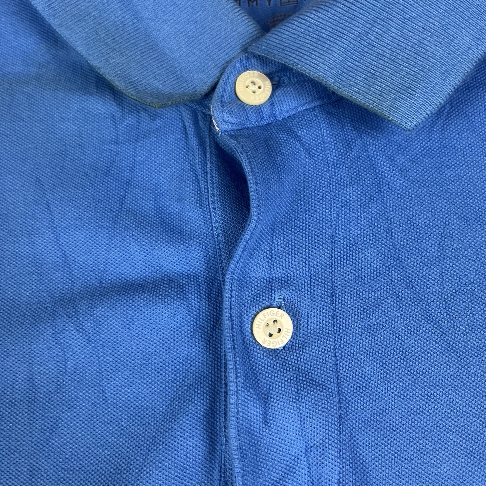Tommy Hilfiger Blue Logo Stripe Spellout Polo Shirt Custom Fit Casual Tee XL