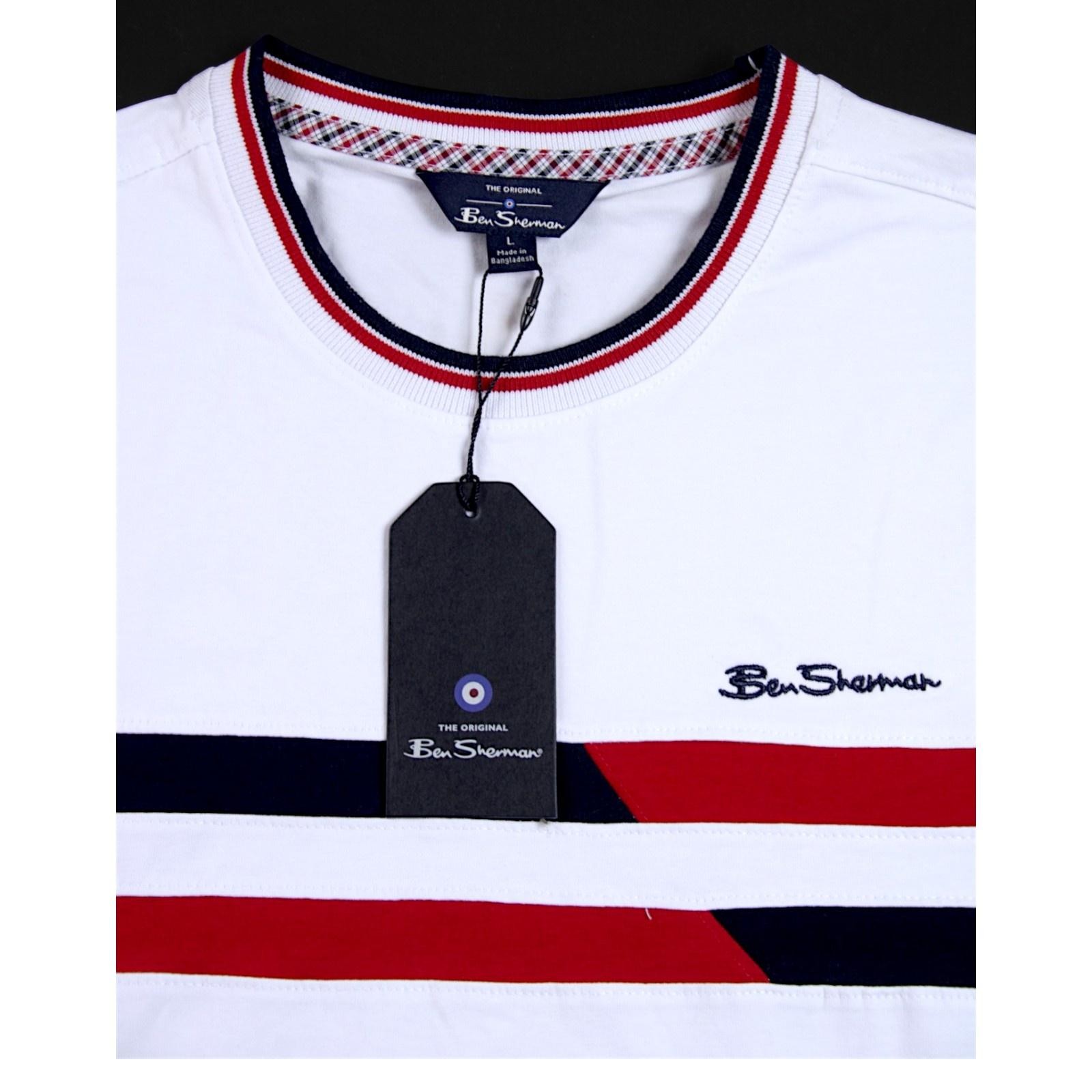 Ben Sherman Shirt Mens L White Stripe Crewneck Cotton Stretch Tee $69 NEW