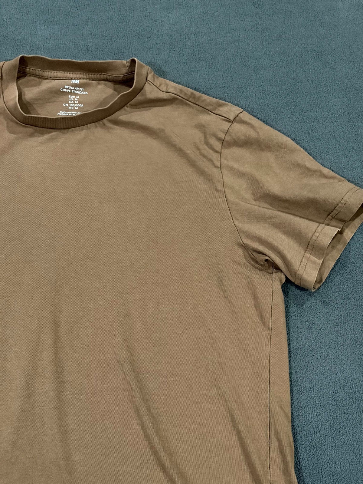 H&M T Shirt Mens Medium Brown Cotton Short Sleeve Regular Fit Crew Neck Casual