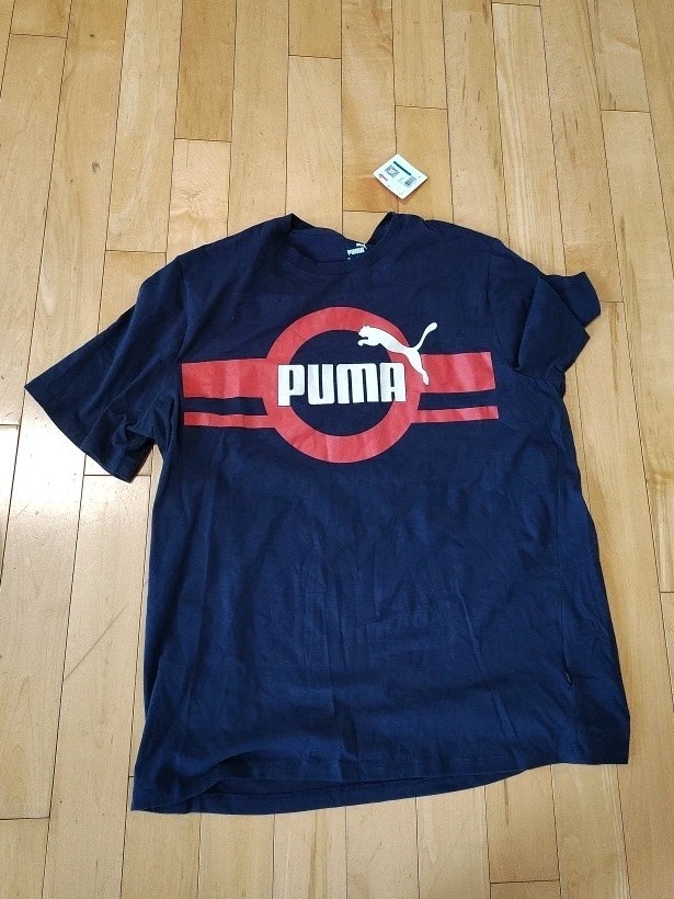 New PUMA Mens Navy Blue Forever Better Logo Tshirt Extra Large Crew Neck Cotton