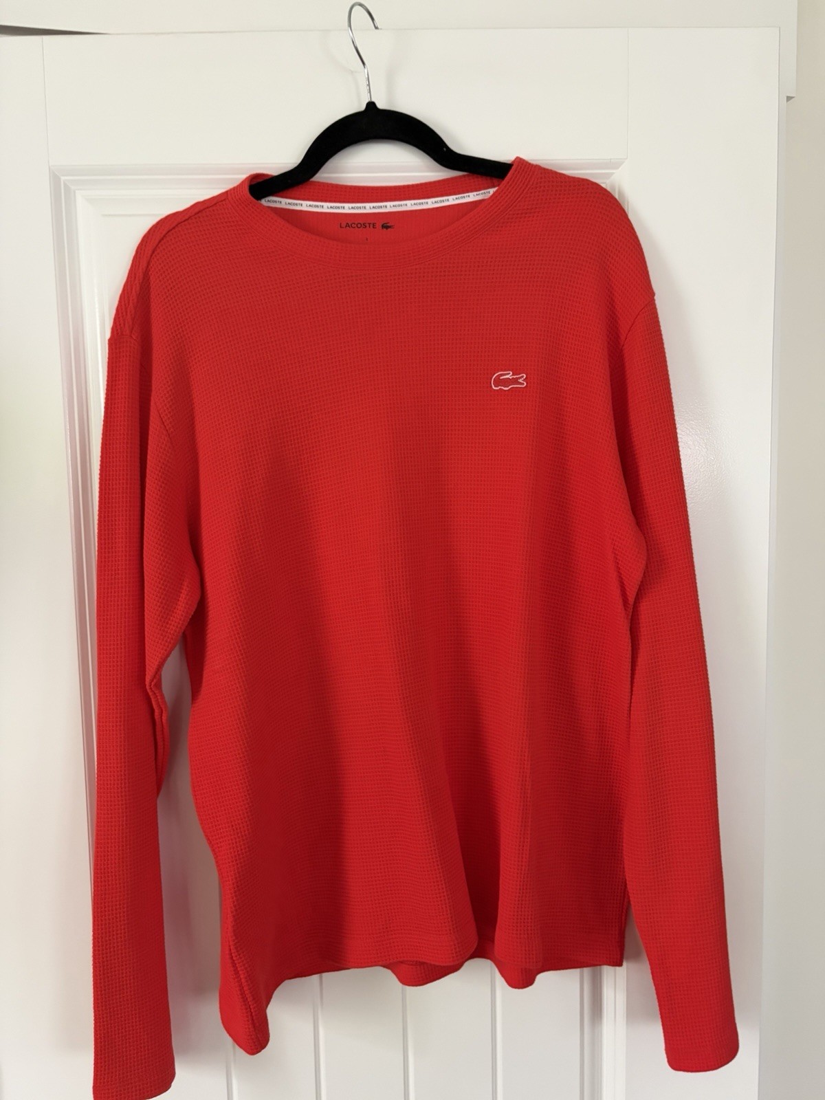 Lacoste Men’s L Red Cotton Long Sleeve Crew Neck Logo T-Shirt