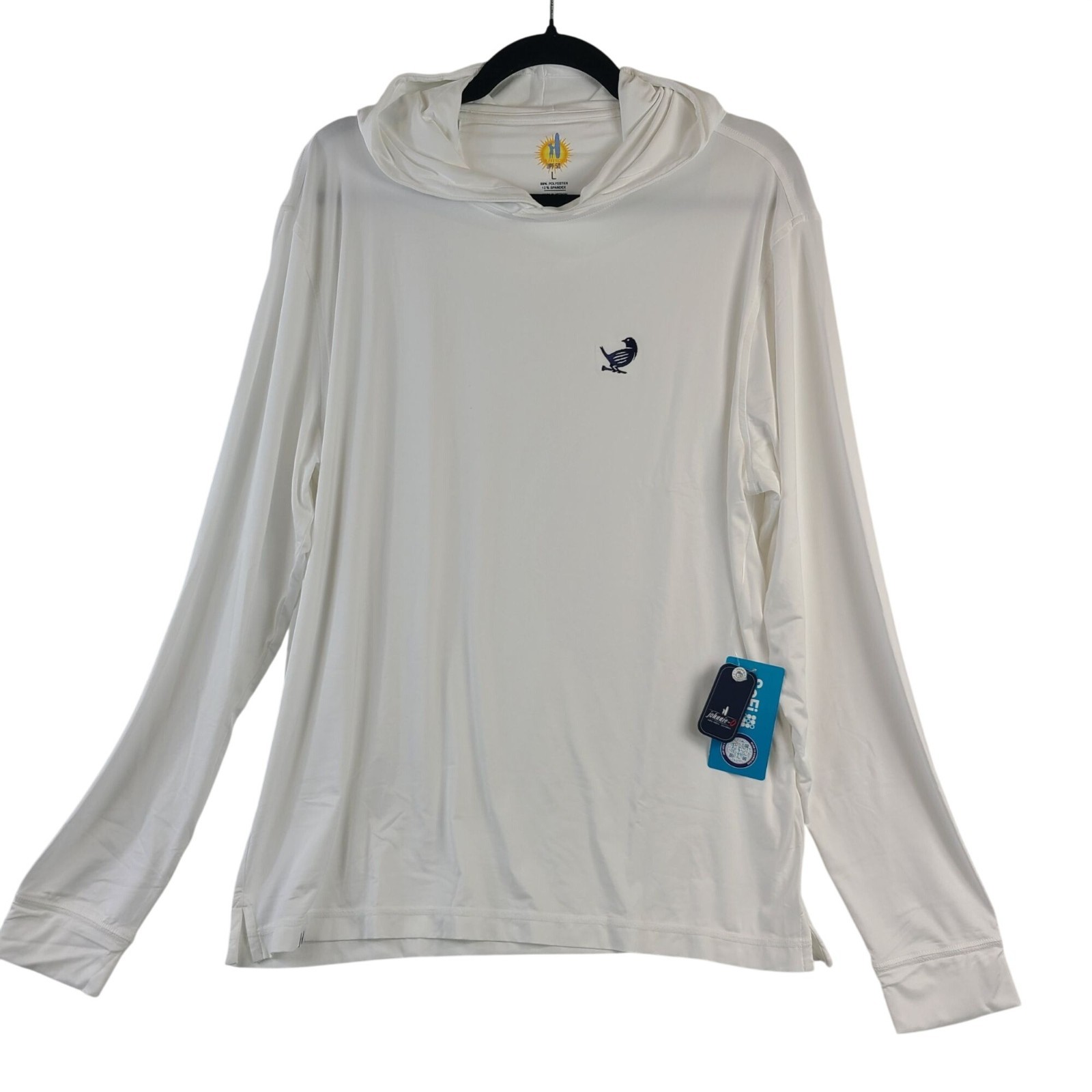 NEW Johnnie-O UPF 50 White Hooded Long Sleeve Shirt Size L