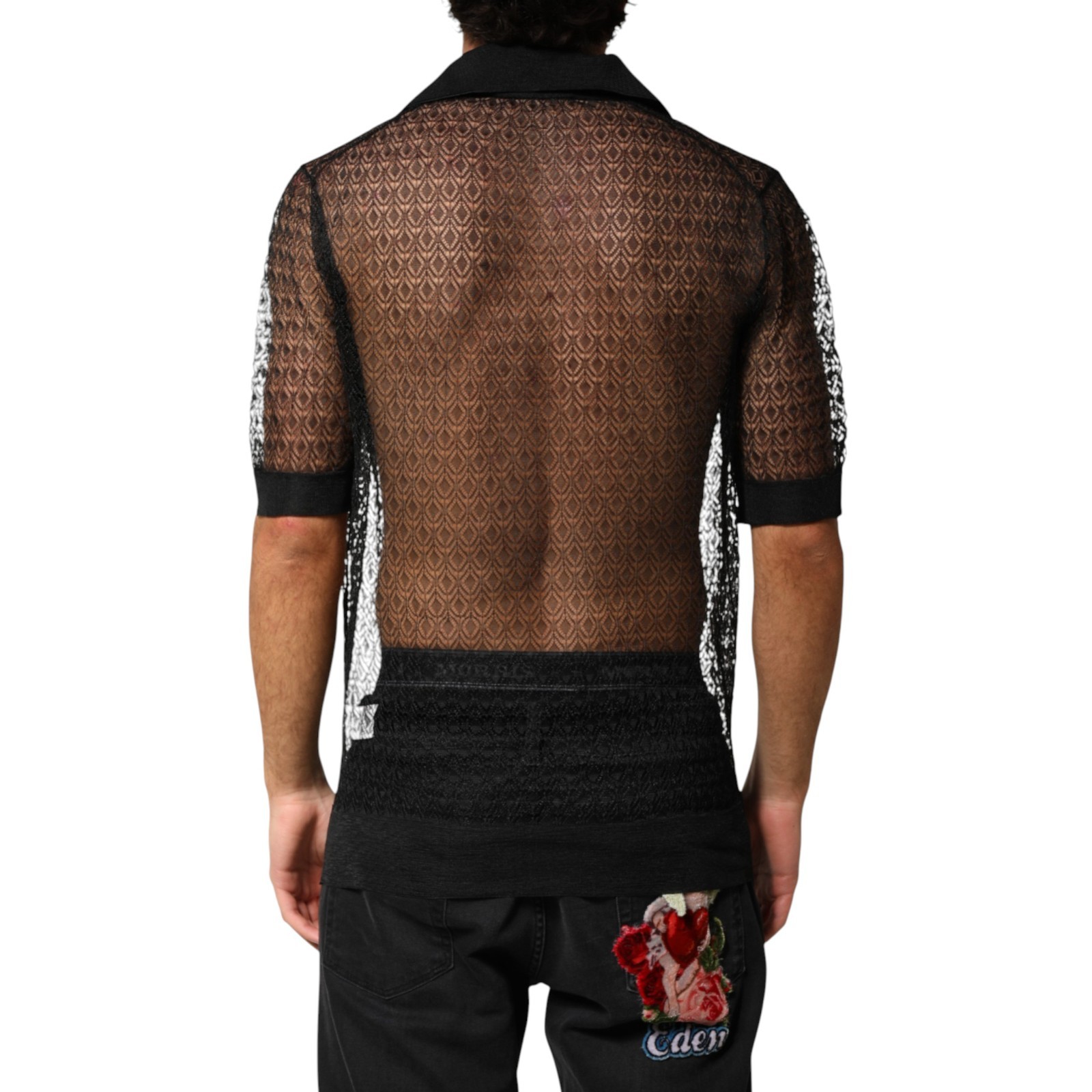DOLCE & GABBANA Top Black Sheer Short Sleeves Casual Polo IT48/US38/M 1500usd