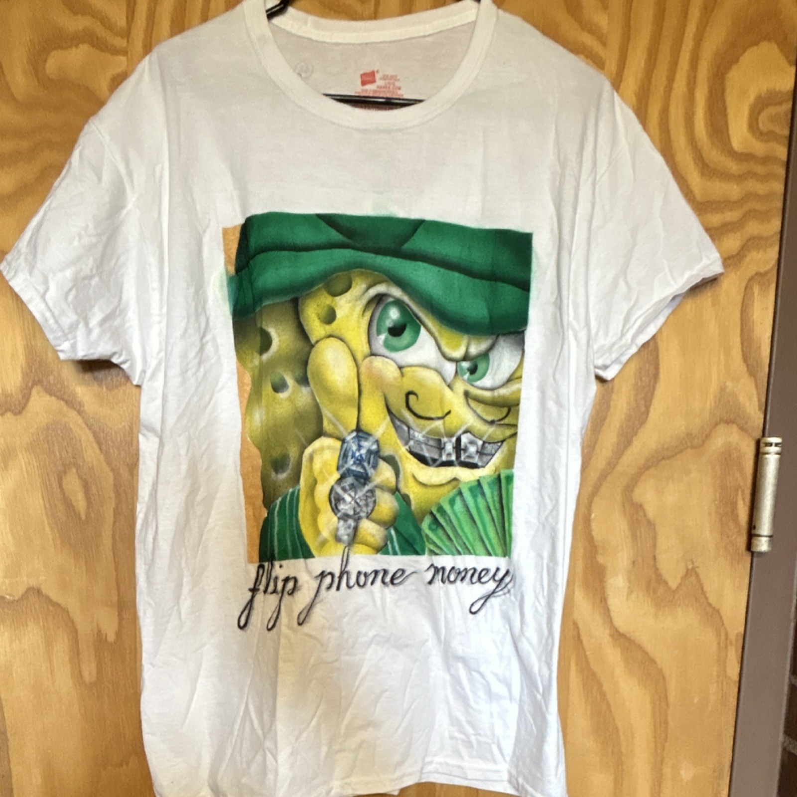 Hanes ComfortSoft T-Shirt Mens L/G White SpongeBob custom airbrush