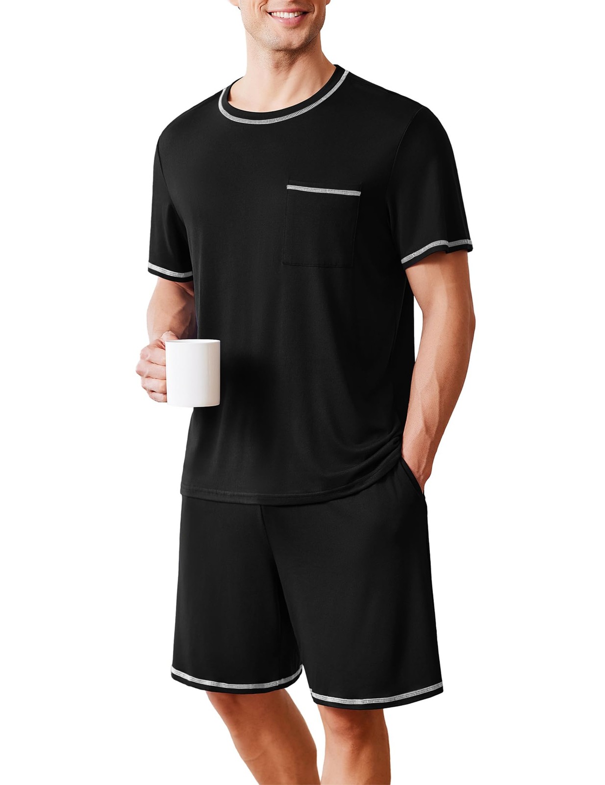 Ekouaer Mens Pajamas Set Soft Sleepwear Lightweight 2 Piece Shorts Set Casual