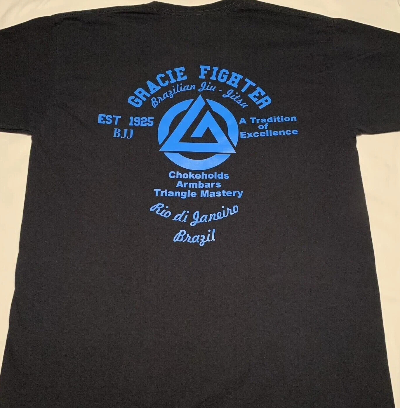 Gracie Fighter BJJ Brazilian Jiu Jitsu T-shirt Tee MMA 2 sided blue
