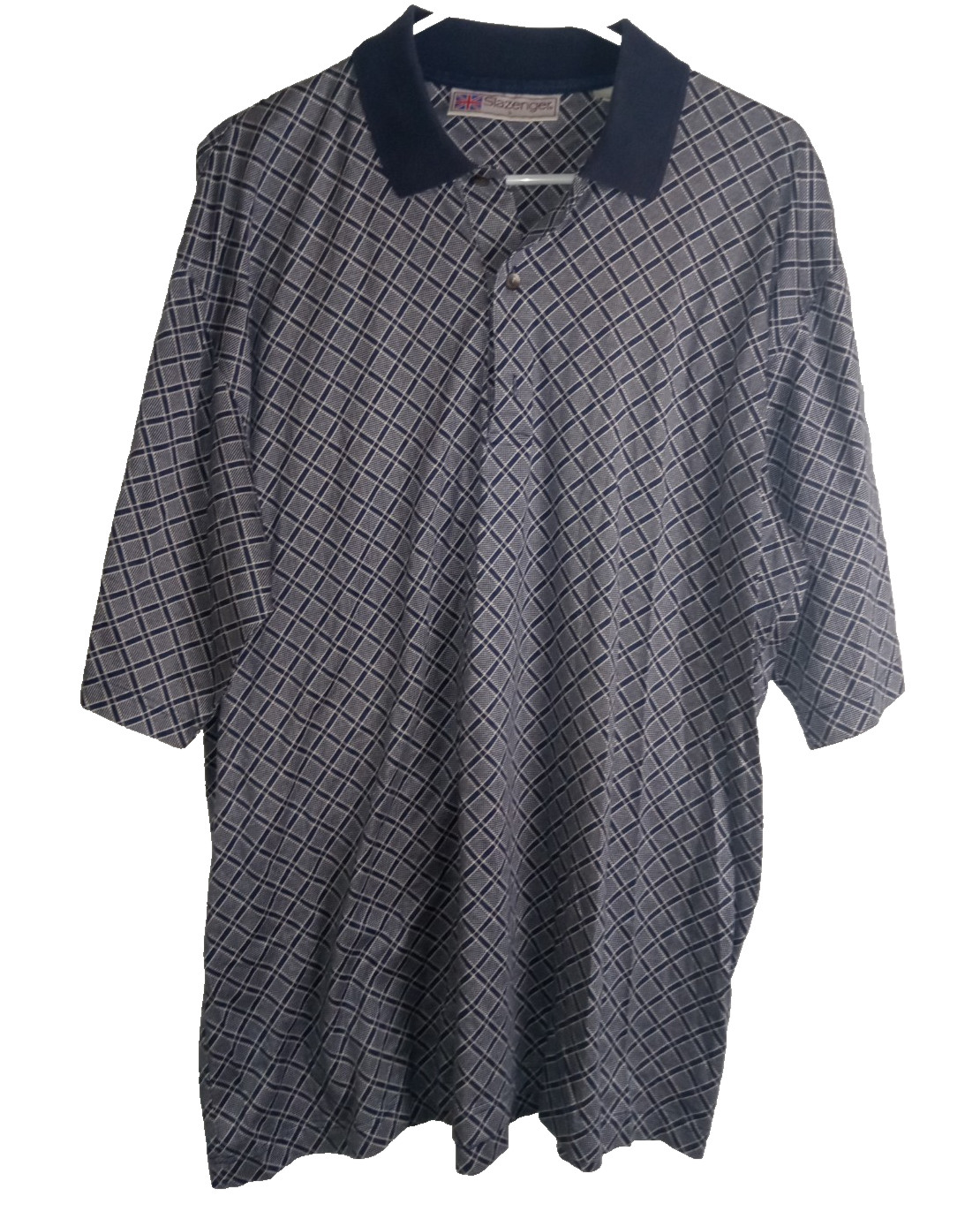 Slazenger Men’s Plaid Blue White Geometric print Polo Shirt Size L