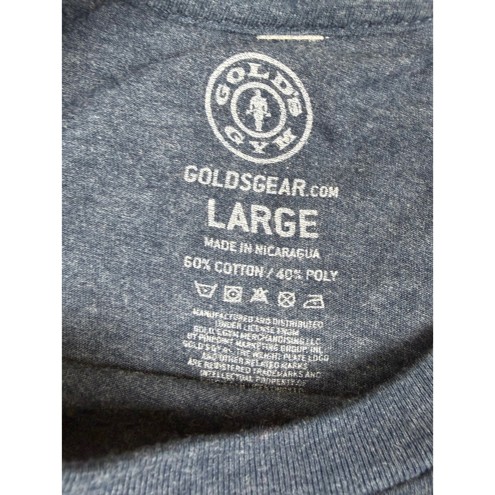 Golds Gym Mens Graphic T-Shirt Blue Heather Joe Gold Logo Large L Short Sleeve