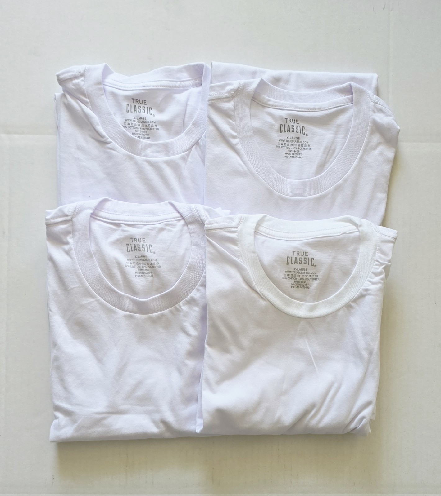 True Classic – Crew Neck – Short Sleeve T-Shirt – White – X-Large – 4 Pack