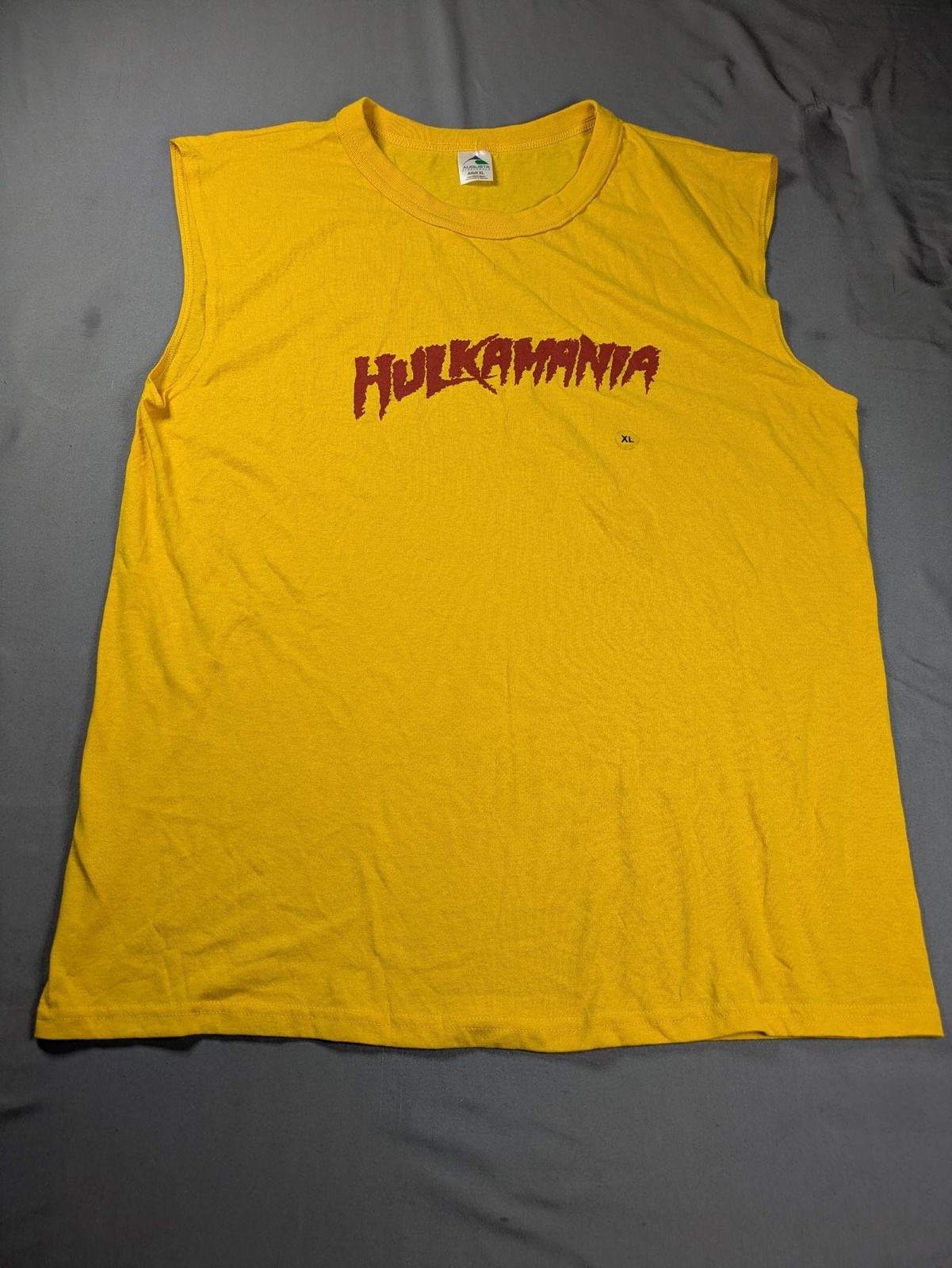 Vintage Hulkamania Shirt Mens XL Yellow Red Sleeveless Augusta WWE Hulk Hogan