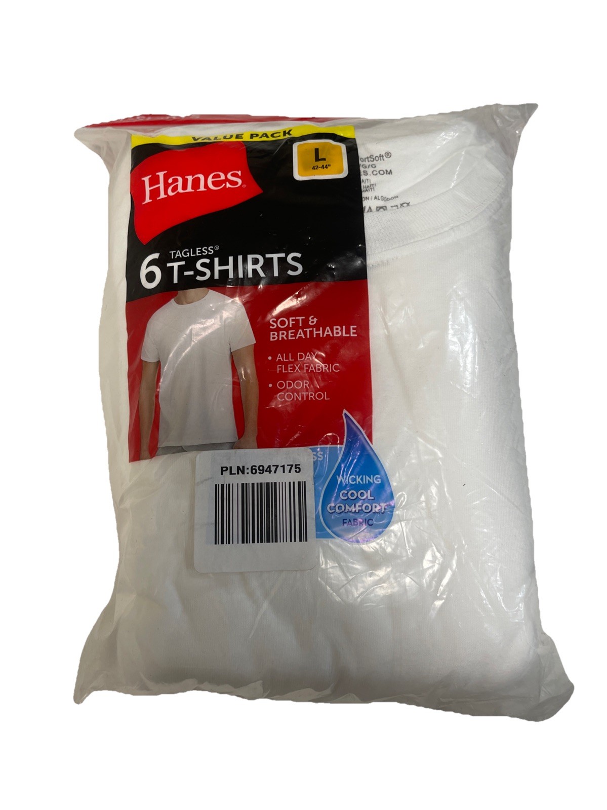 Hanes Essentials Men’s White Cotton T-Shirt, Value 6-Pack L