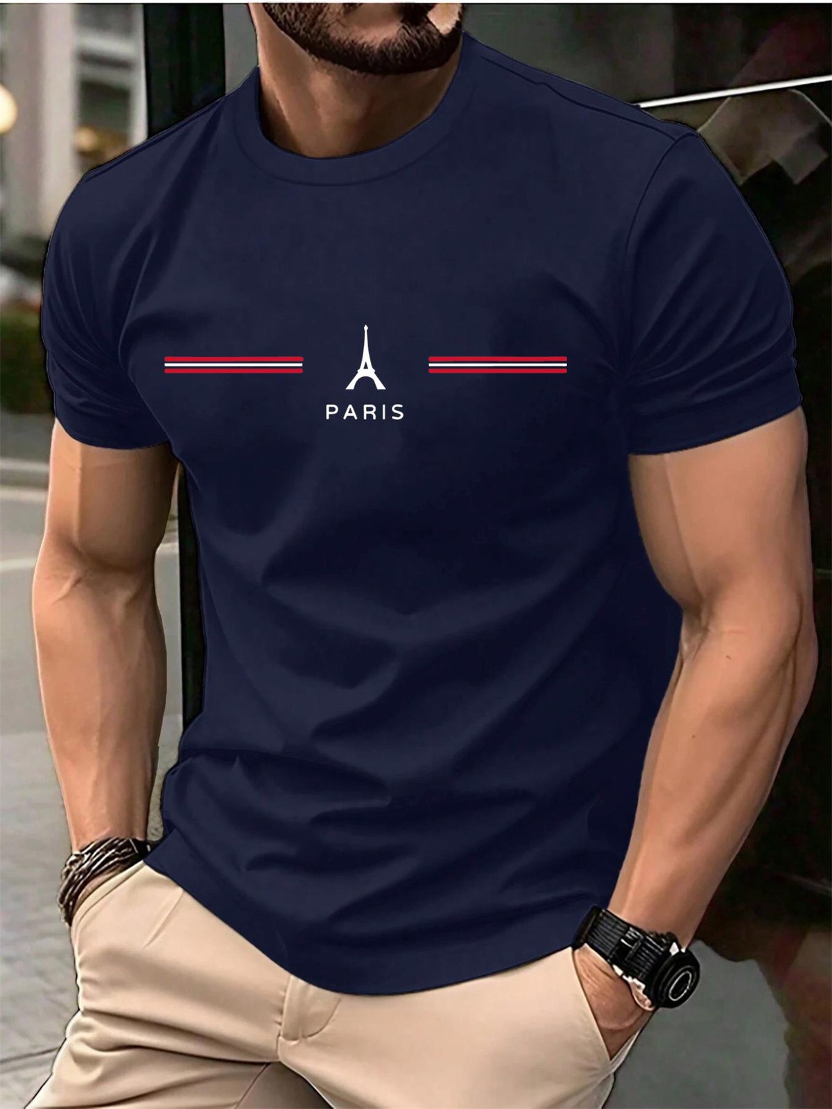 Men’s 100% Pure Cotton Summer Loose Oversized Casual Paris Letter Printed Sports