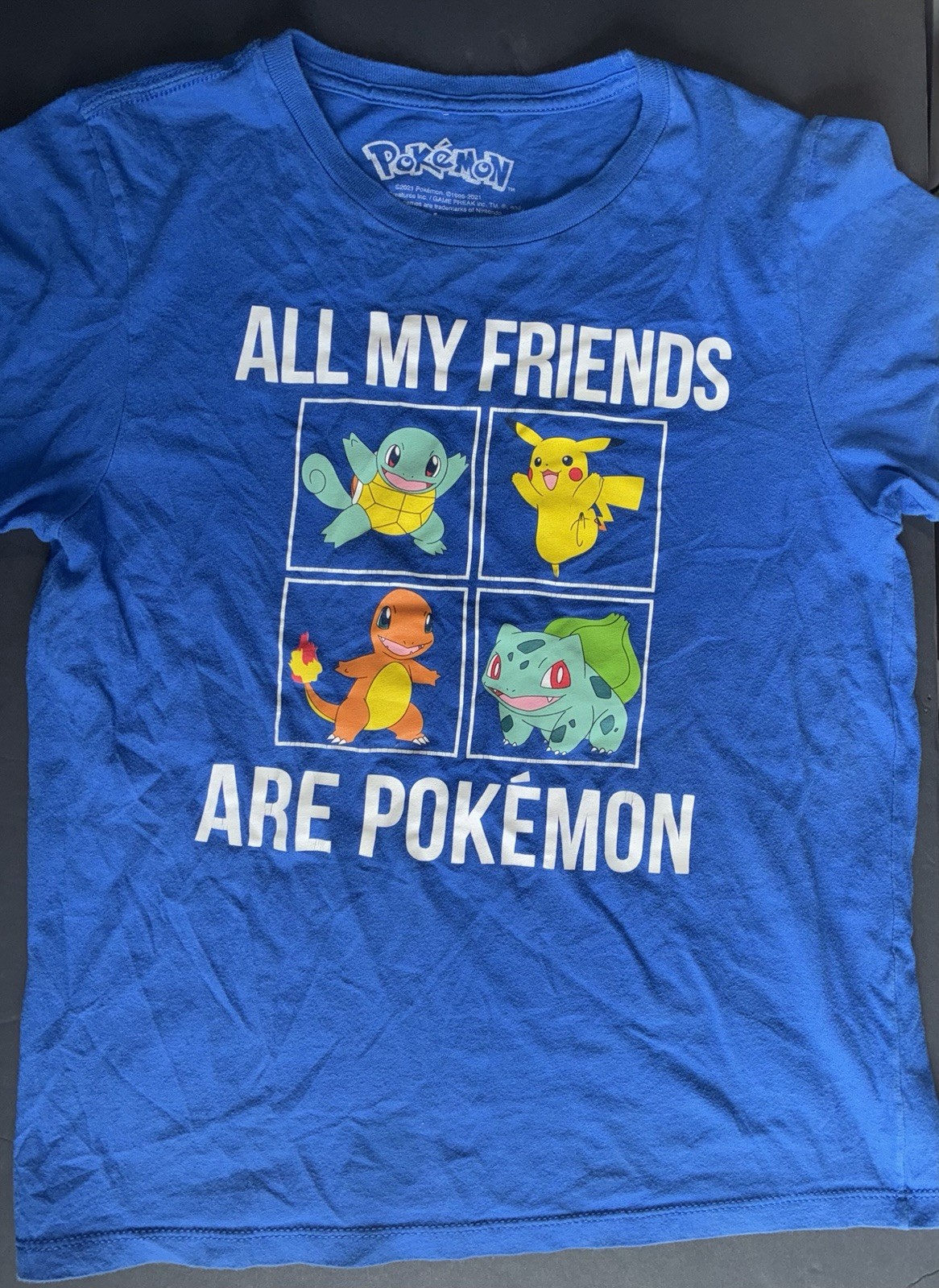 Pokémon All My Friends Are Pokémon Blue Graphic Tee Pikachu Cotton L