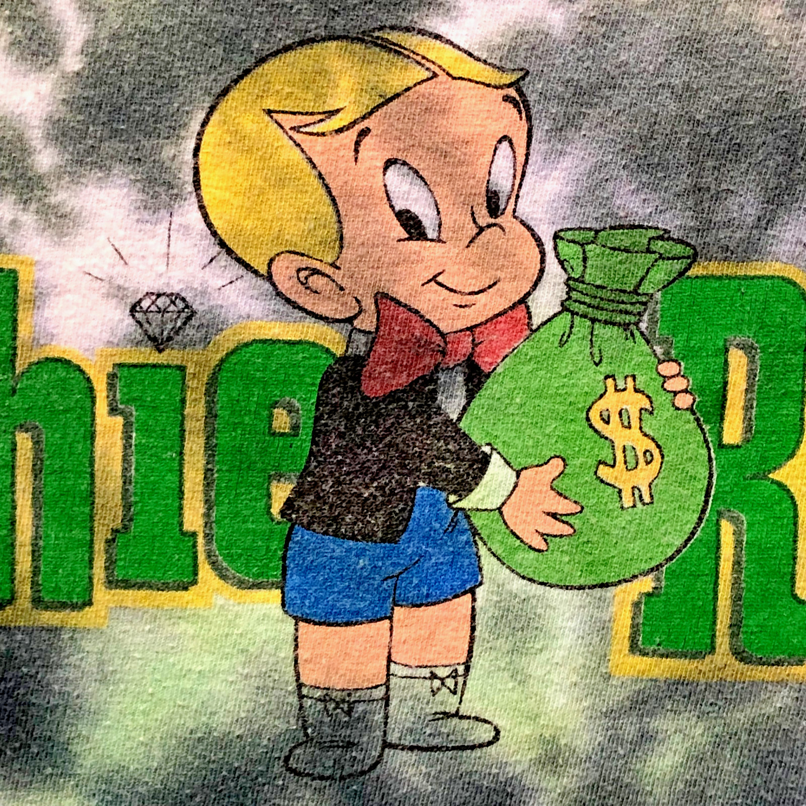 Richie Rich Shirt XL Men Short Sleeve Tie Dye Green 1970 Comic Money Bag Graphic
