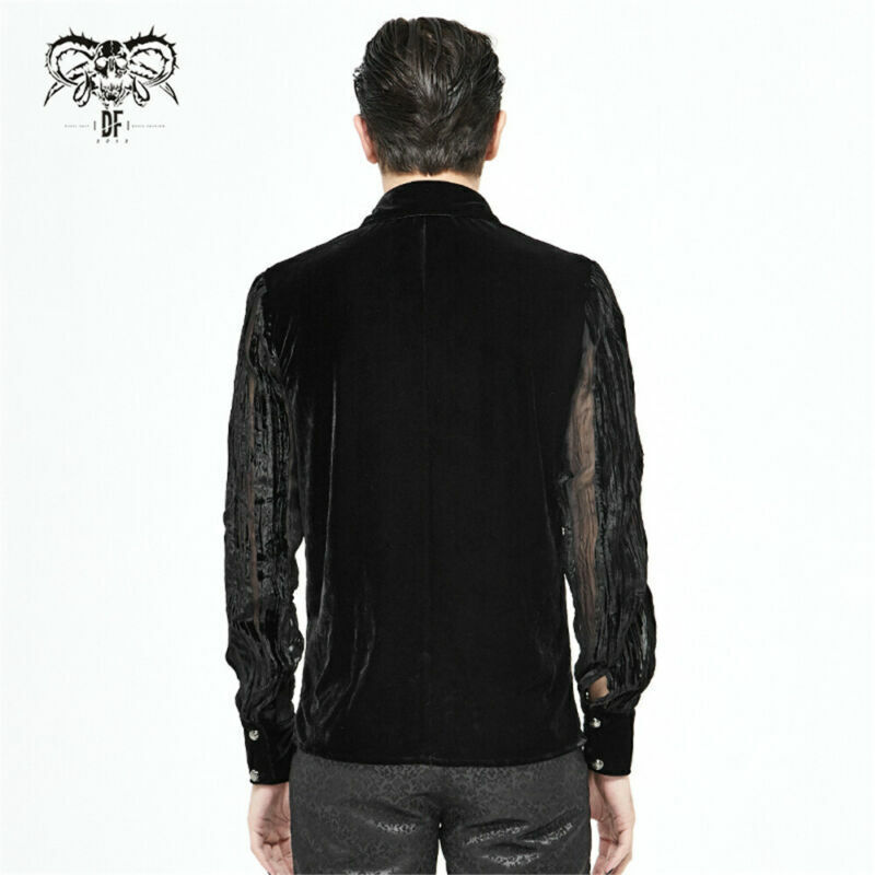 Gothic Punk Irregular Striped Velvet Pleated Tops Basic Style Slim Men Shirts