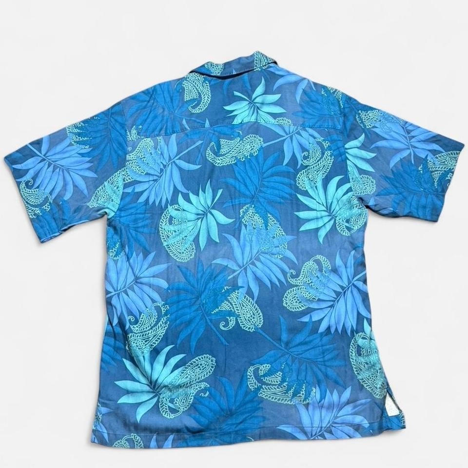 Tommy Bahama Hawaiian Silk Tropical Paisley Blue Short Sleeve Button Up Size M