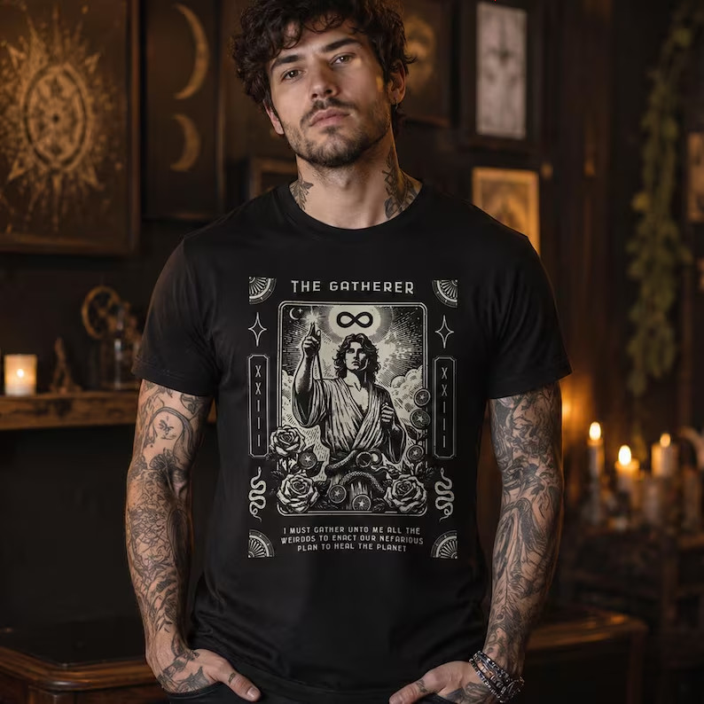 The Gatherer Tarot T-Shirt | Occult Art, Gothic Boho Graphic Tee