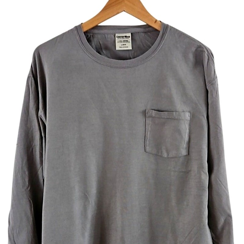 ComfortWash by Hanes Long Sleeve Pocket T-Shirt Gray Size Large 100% Cotton