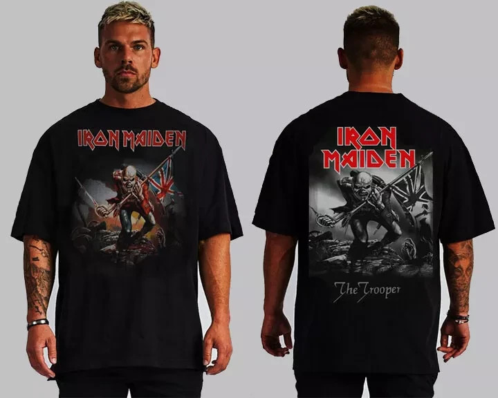 IRON MAIDEN TROOPER HARD ROCK T SHIRTS FRONT AND BACK PRINT