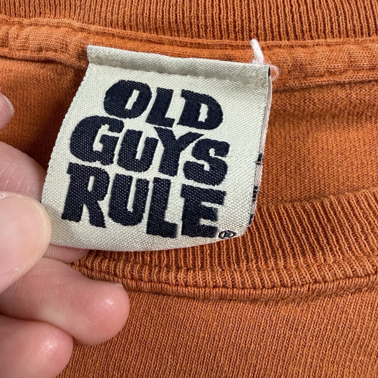 VINTAGE Old Guys Rule Shirt Mens XL Orange Double Sided John Wayne