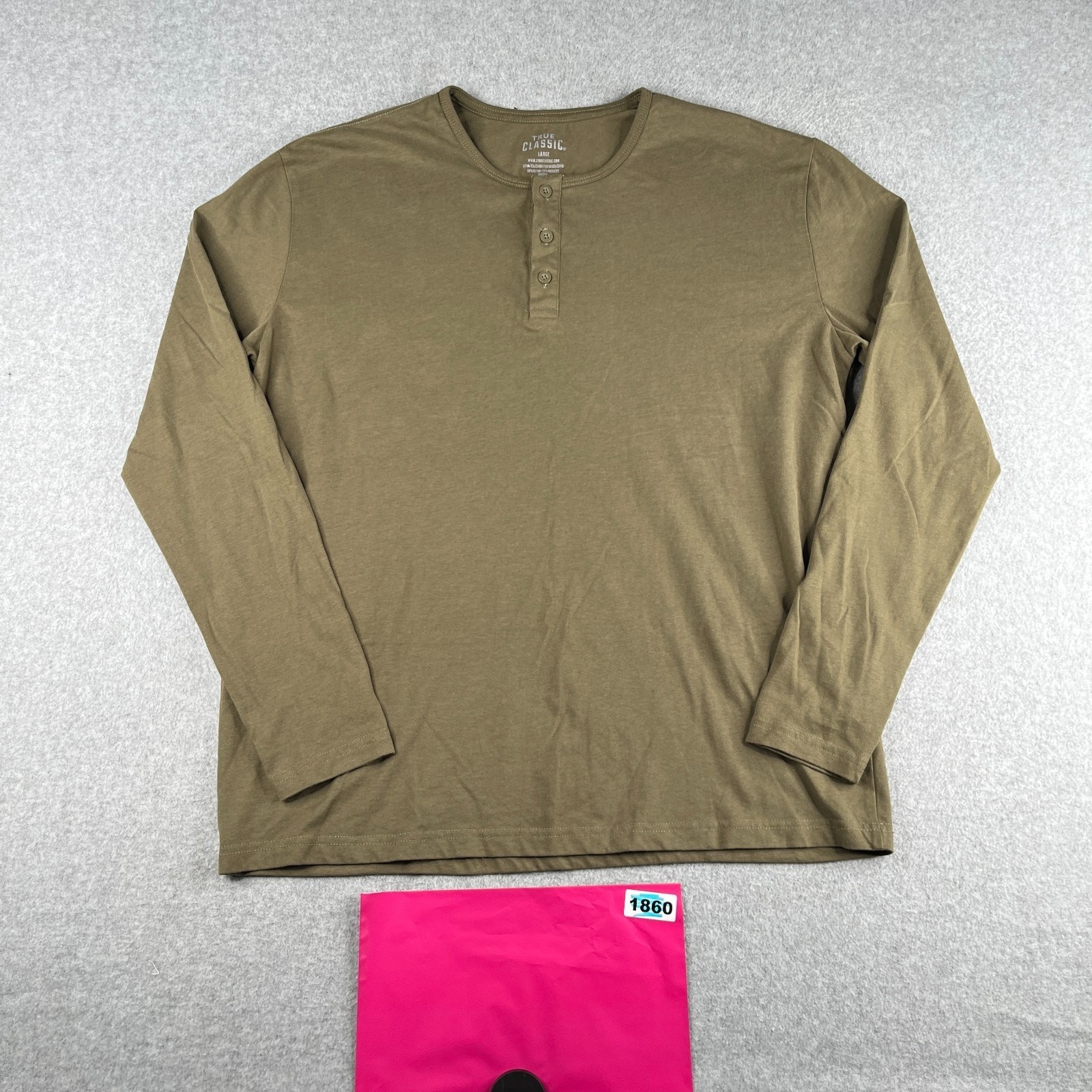 True Classic Henley Shirt Large Brown Casual Long Sleeve Pullover