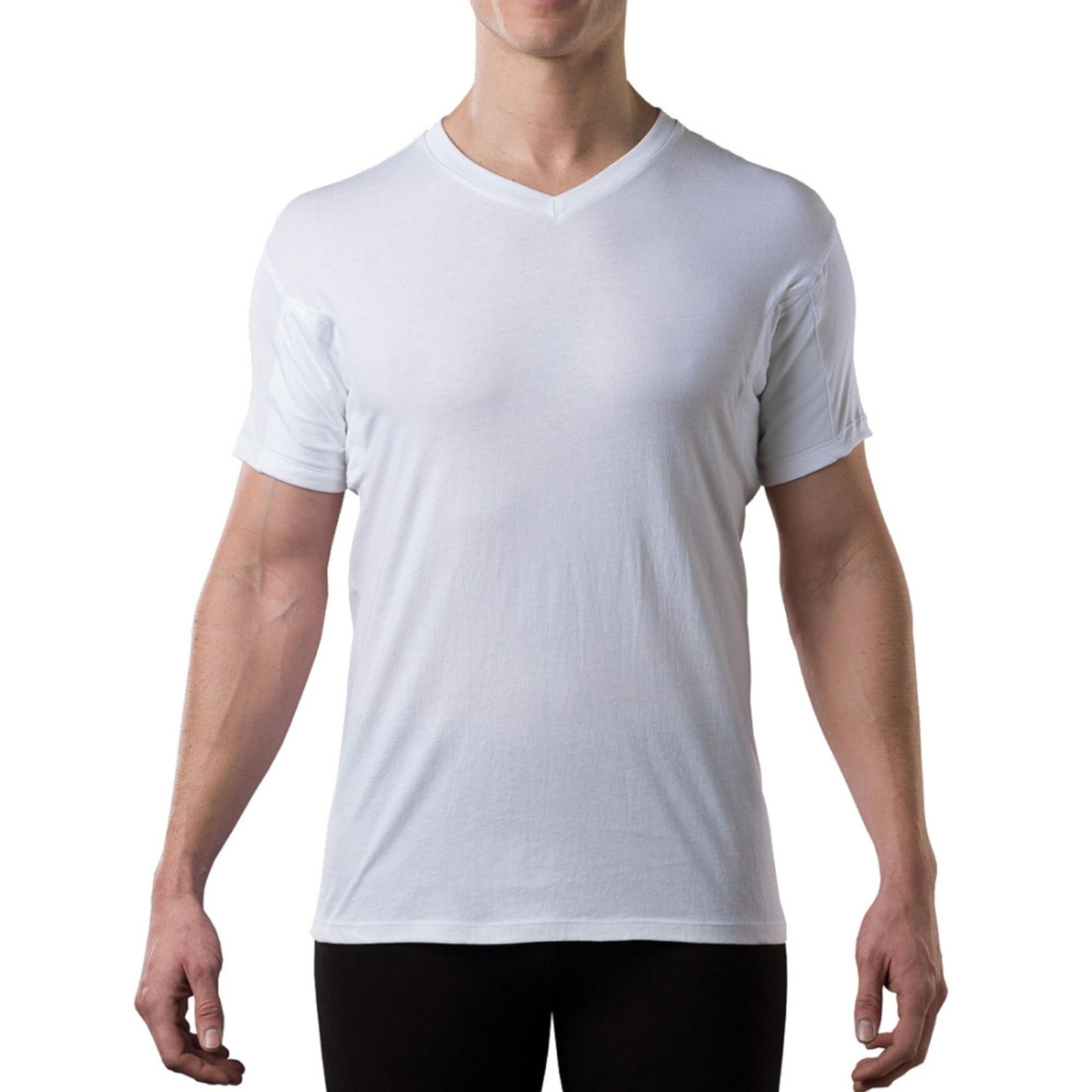 Mens Sweatproof Undershirt – Cotton V Neck T-Shirt with Underarm Sweat Pads –