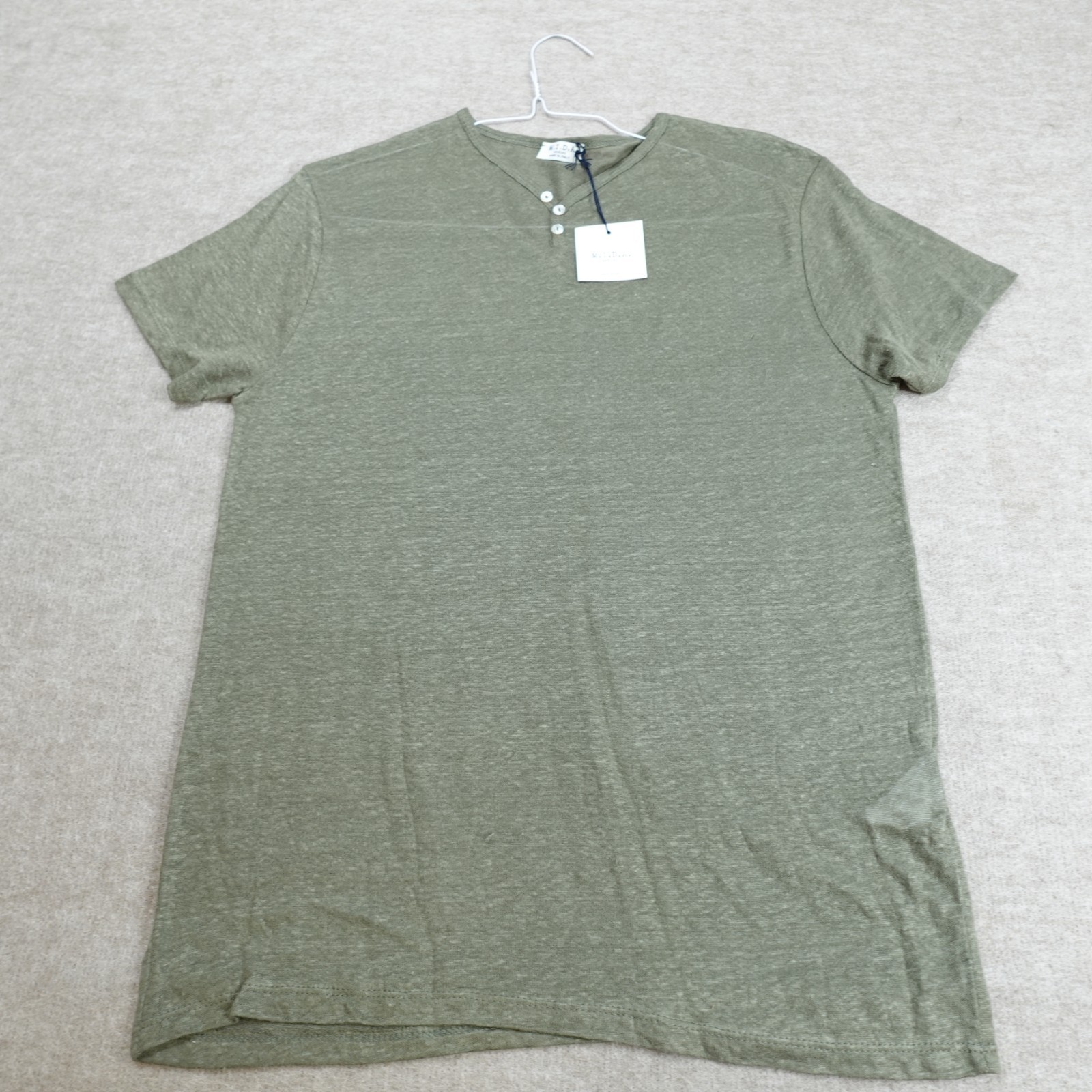 M.I.D.A. Mens Shirt Large Green Henley Collar 100% Linen NEW