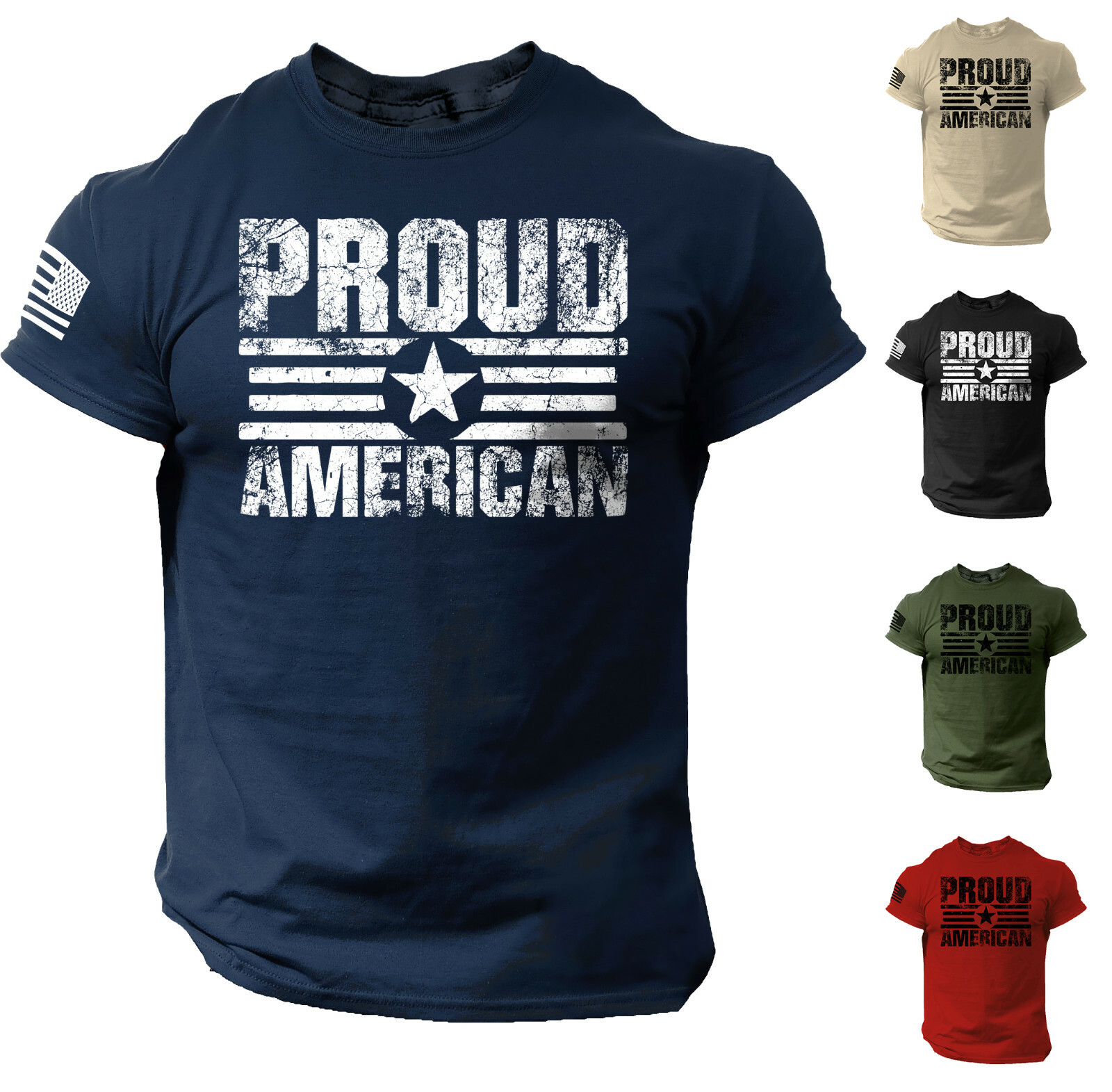 Proud American USA Flag Distressed Men T Shirt Patriotic Cotton Tee S – 2XL