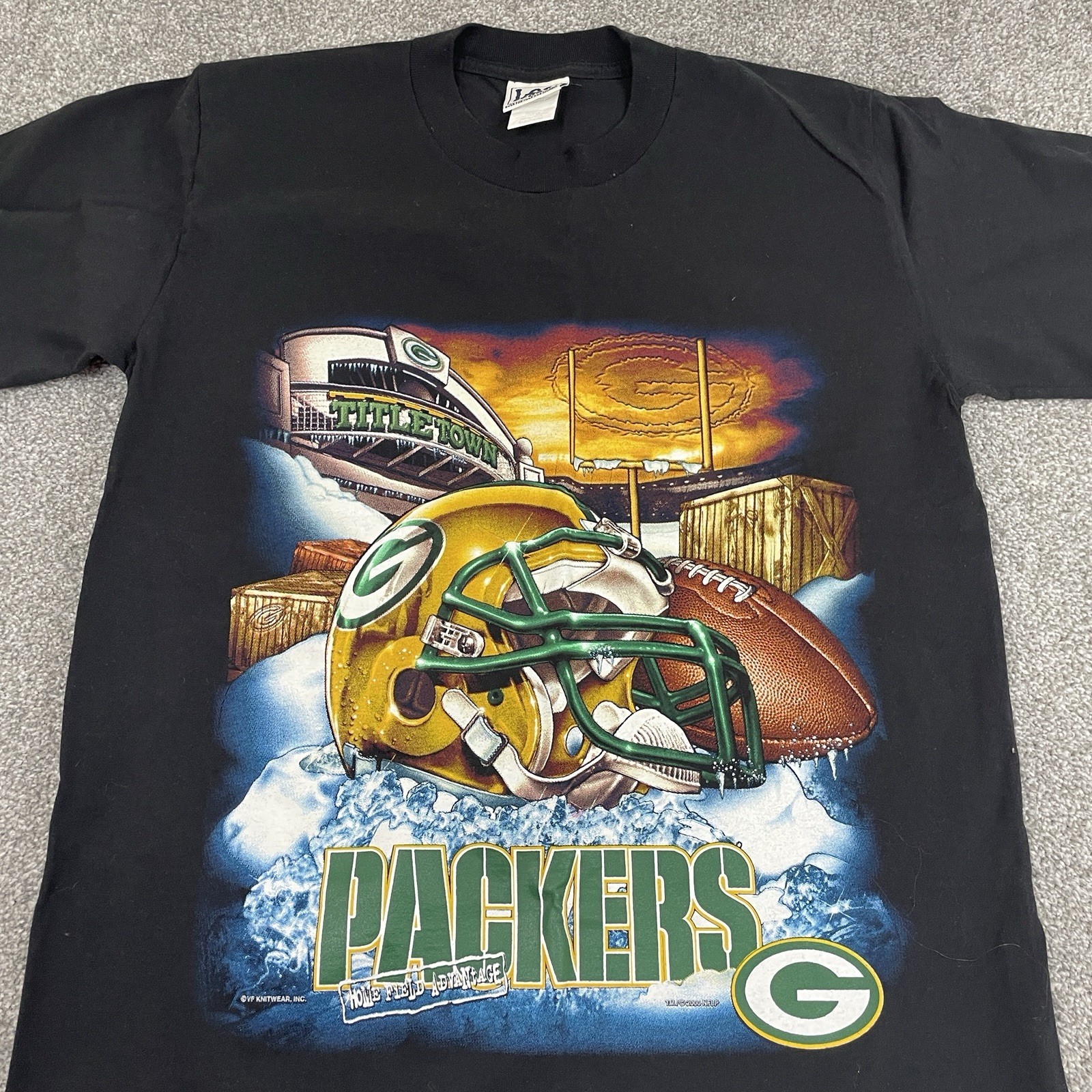Vintage Green Bay Packers Title Town Helmet T-Shirt Mens M Lee Sport Y2K Black