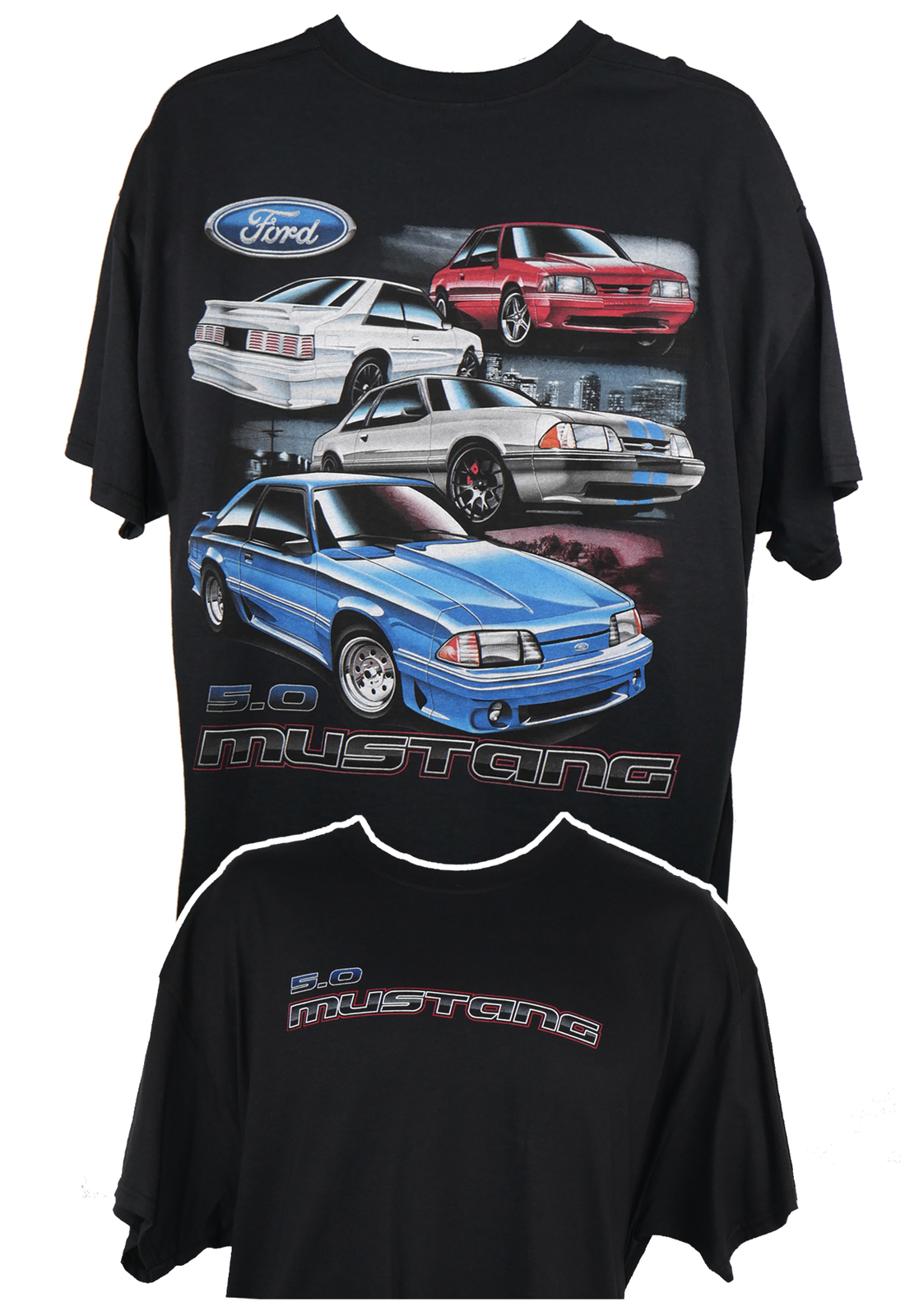 Ford 5.0 Mustang Fox Bodies Graphic Cotton T-Shirt Black Official Licensed