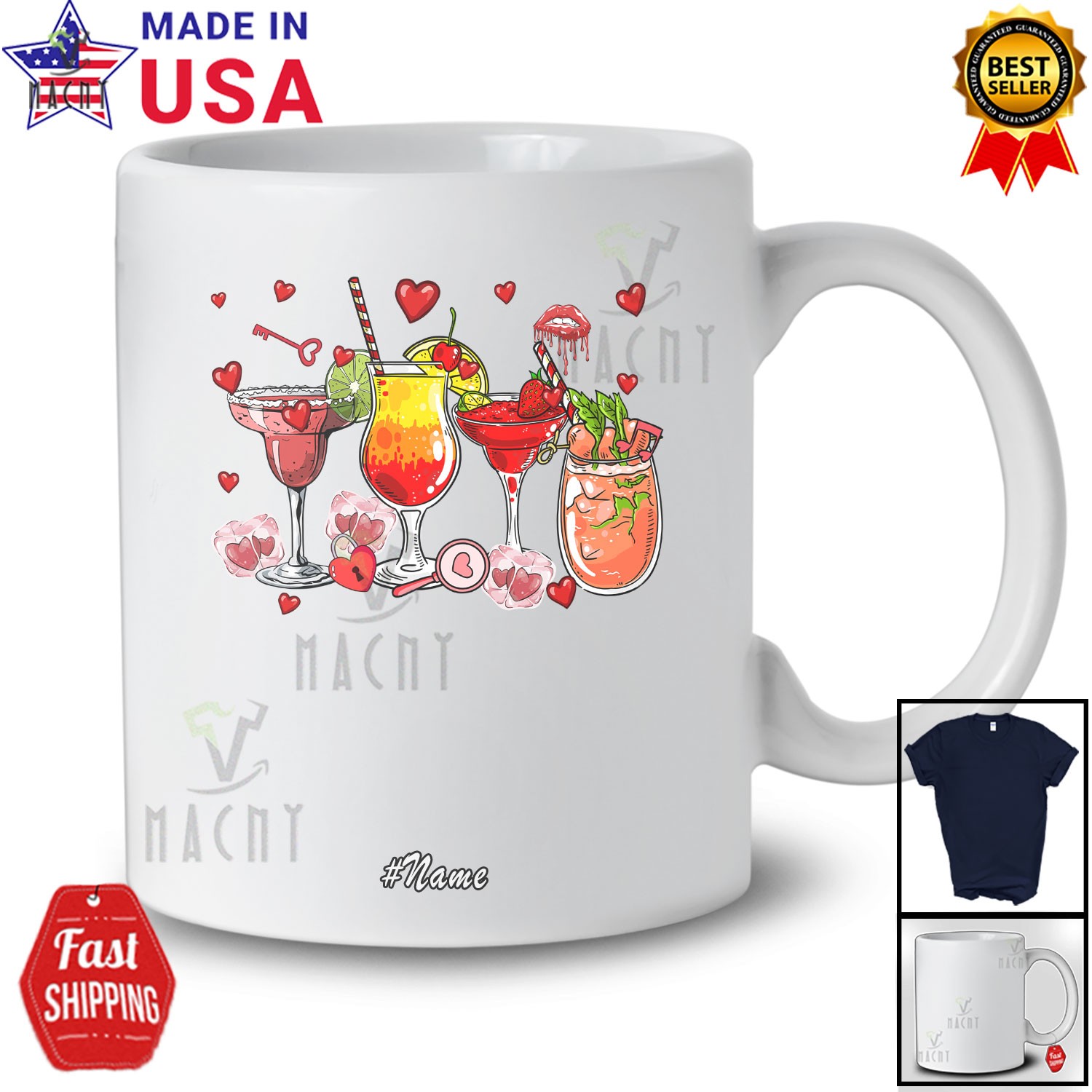 Custom Name Valentine Cocktail Collection; Hearts Drinking Drunker Couple Shirt