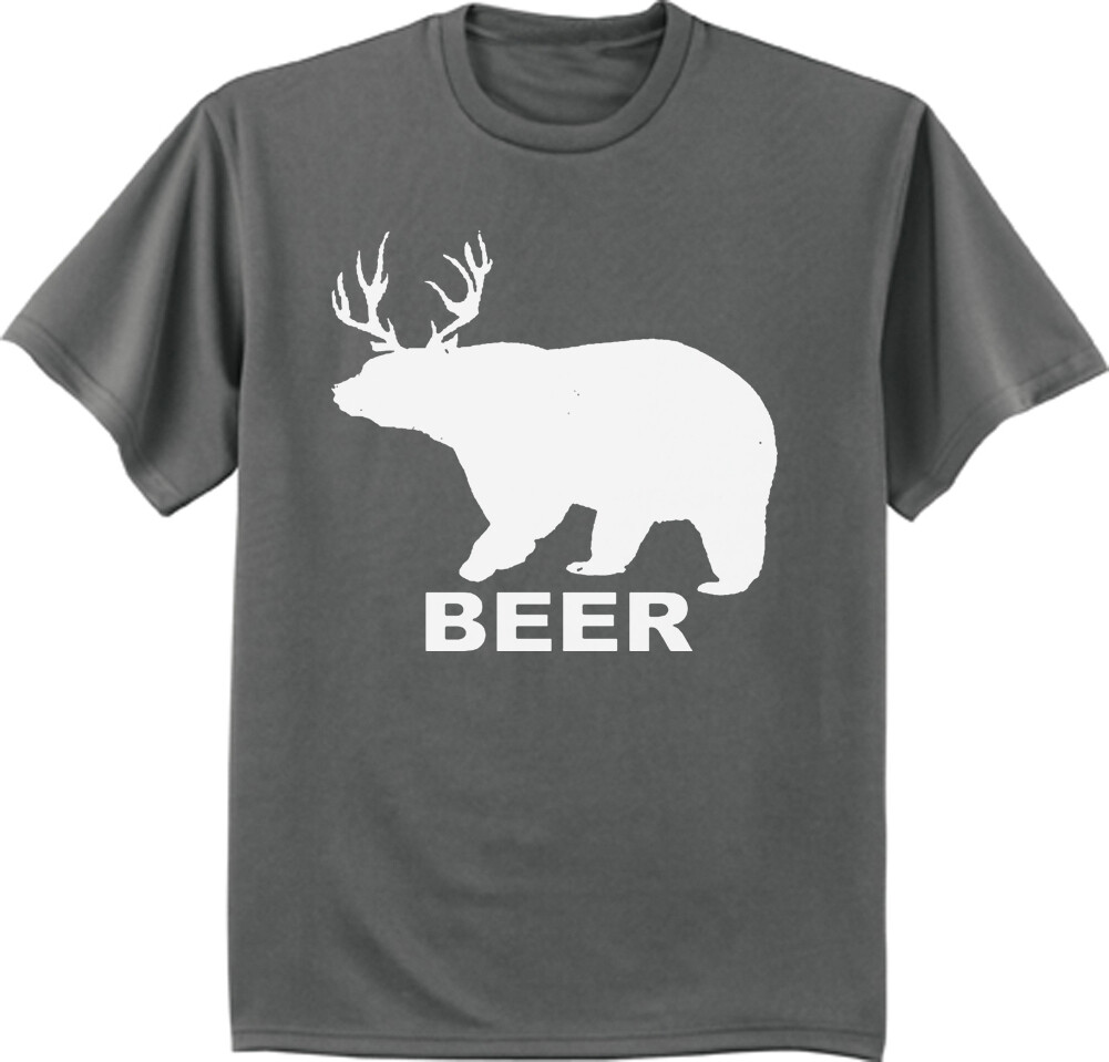 Funny Beer Deer Bear T-shirt Mens Graphic Tee Dad Gifts Hunting