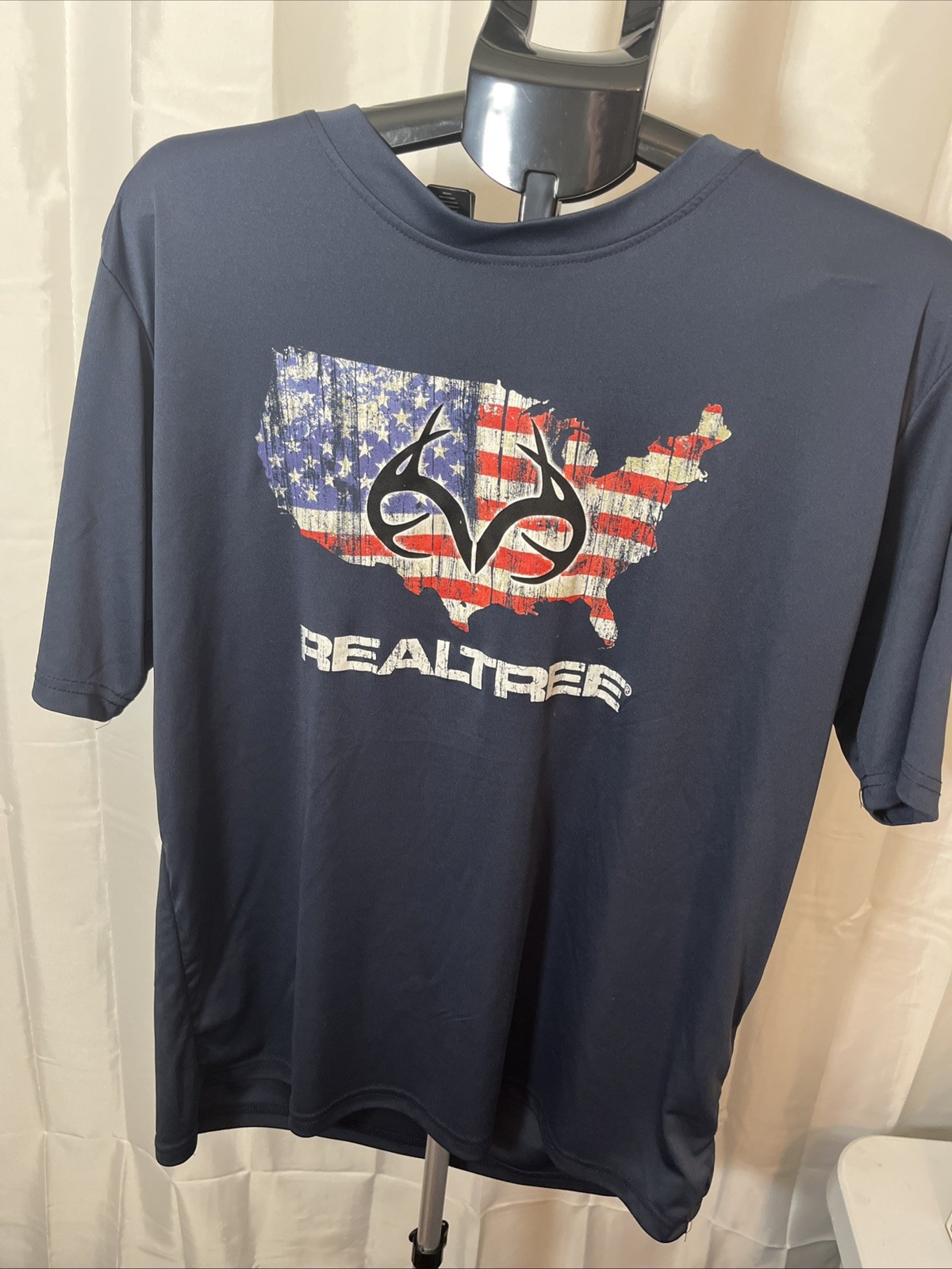 Realtree Mens Navy USA Poly Tee Large