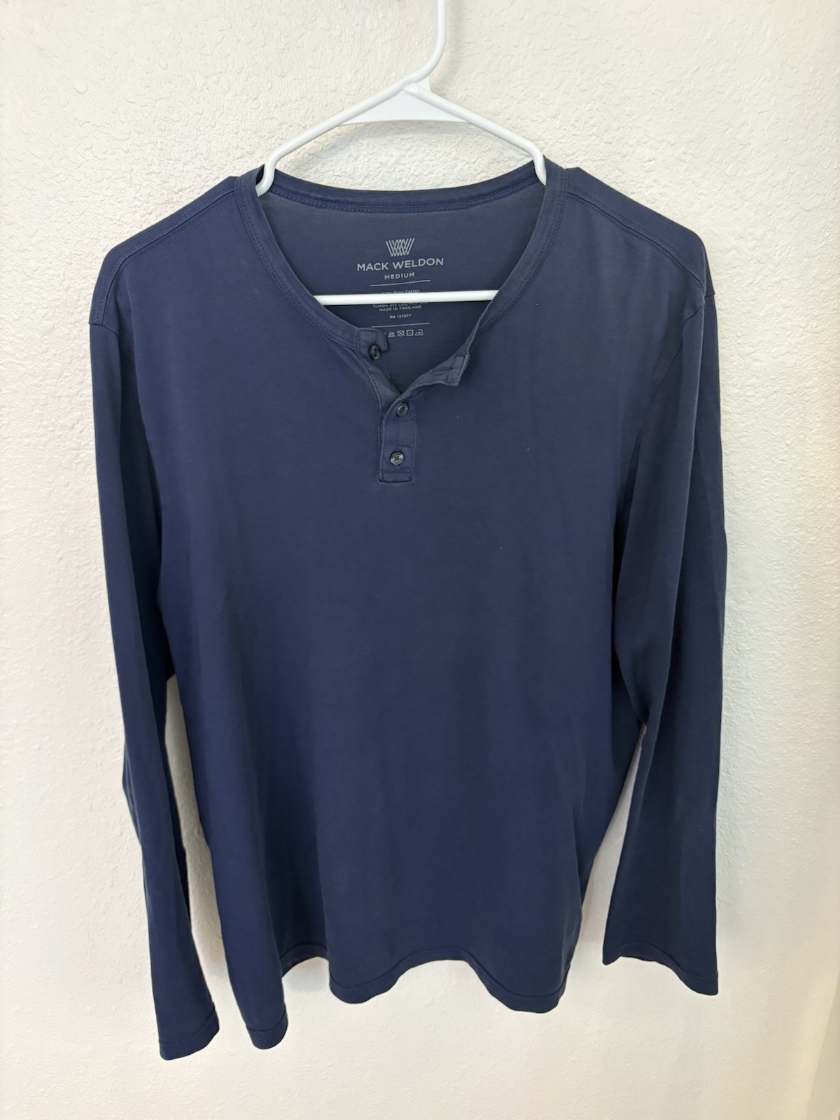 Mack Weldon Henley Mens Medium Navy Blue Long Sleeve 100% Pima Cotton