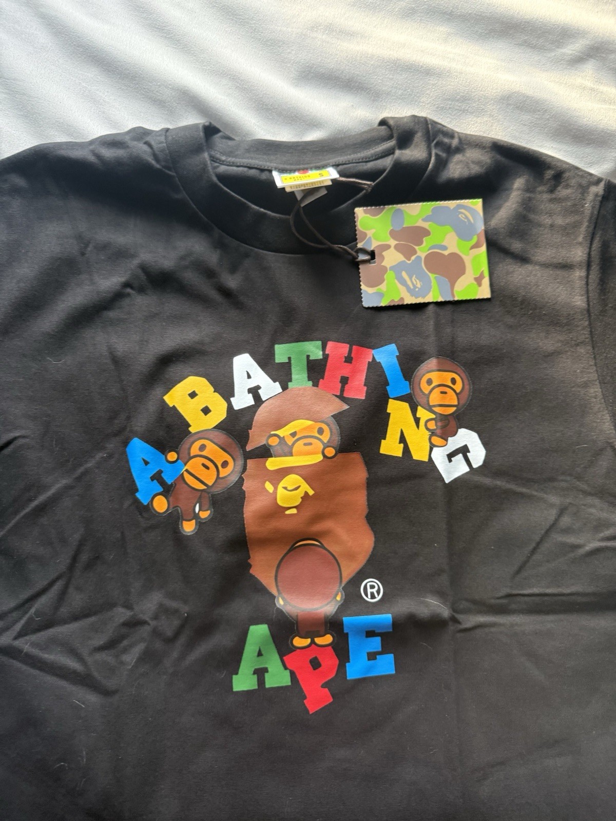 A Bathing Ape BAPE Black Baby Milo Logo Graphic Tee Crew Neck Men’s S