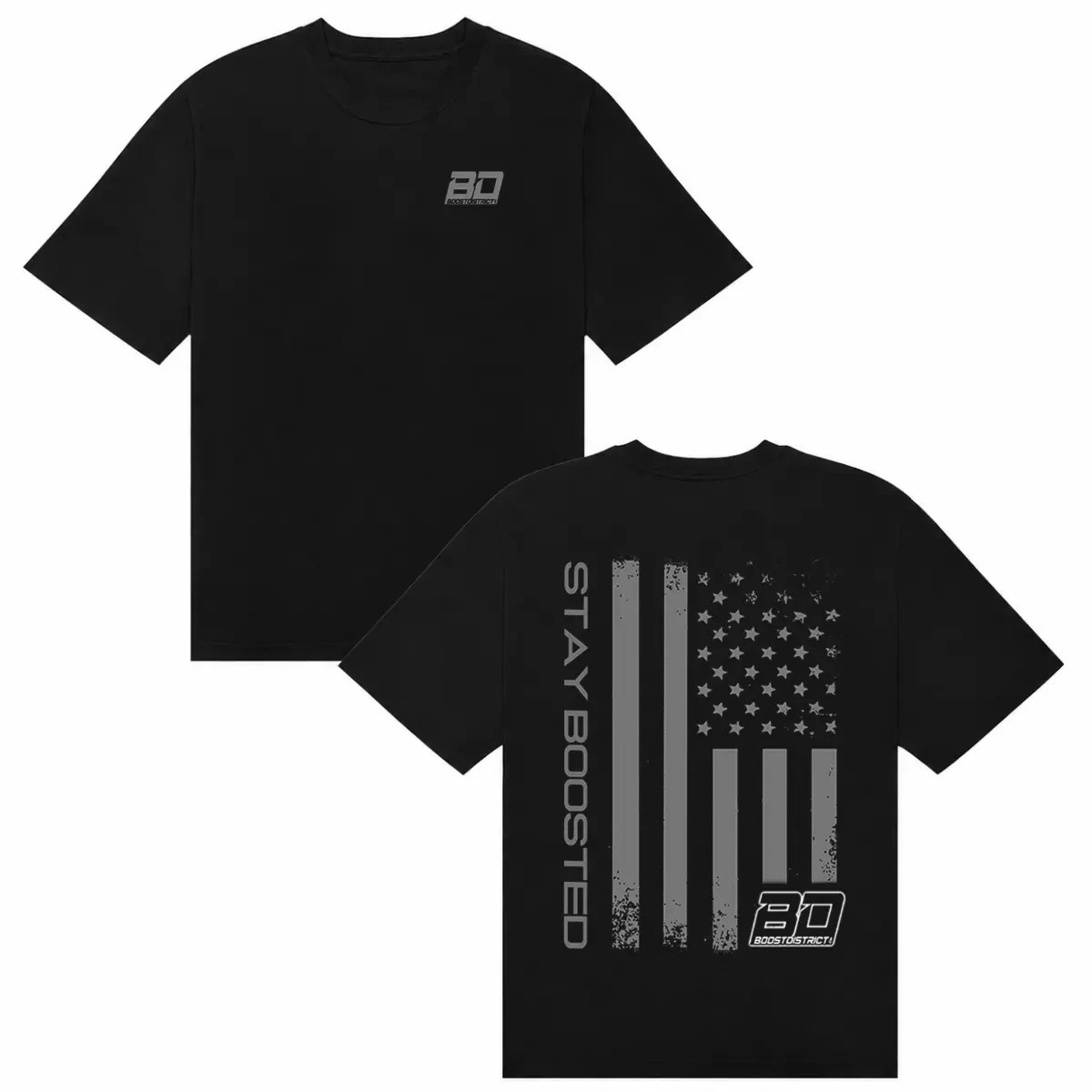 Boost District Stay Boosted Distressed American Flag Graphic T-Shirt US Patriot