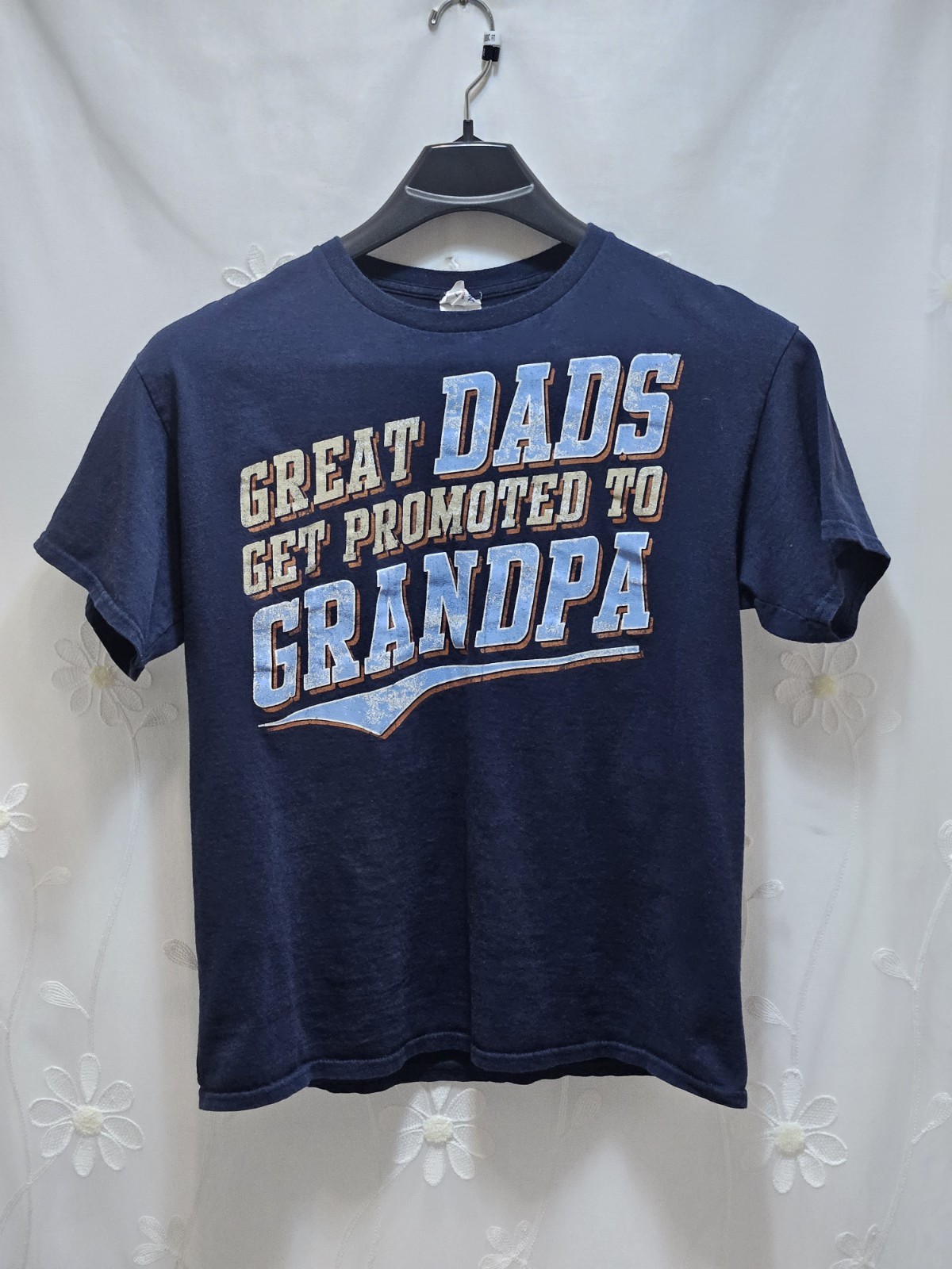Gildan Mens Large Navy Blue Top Novelty Fathers Day Tribute Family Fits Like Med